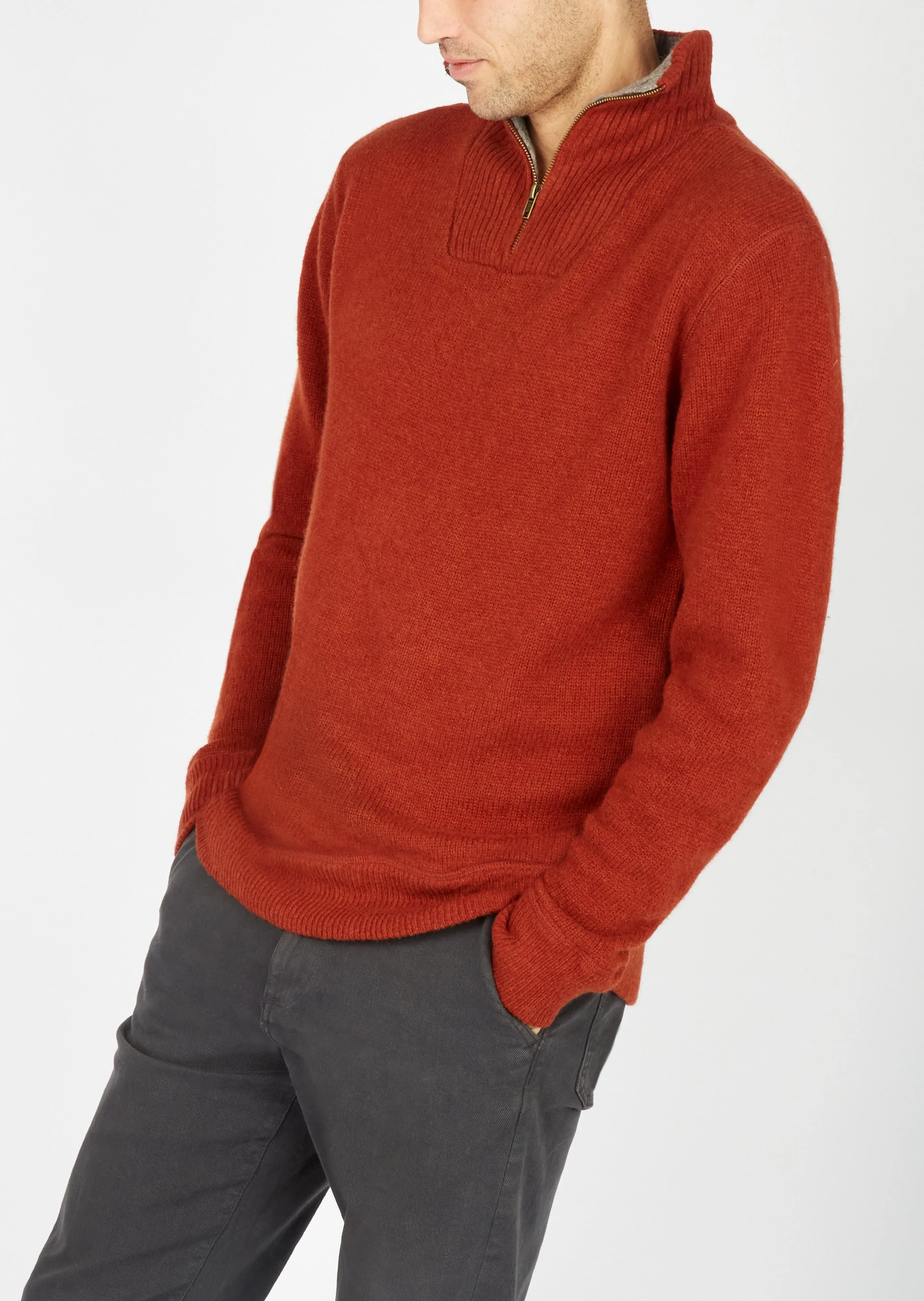 Mens Zip Sweater | Russet - Clearance