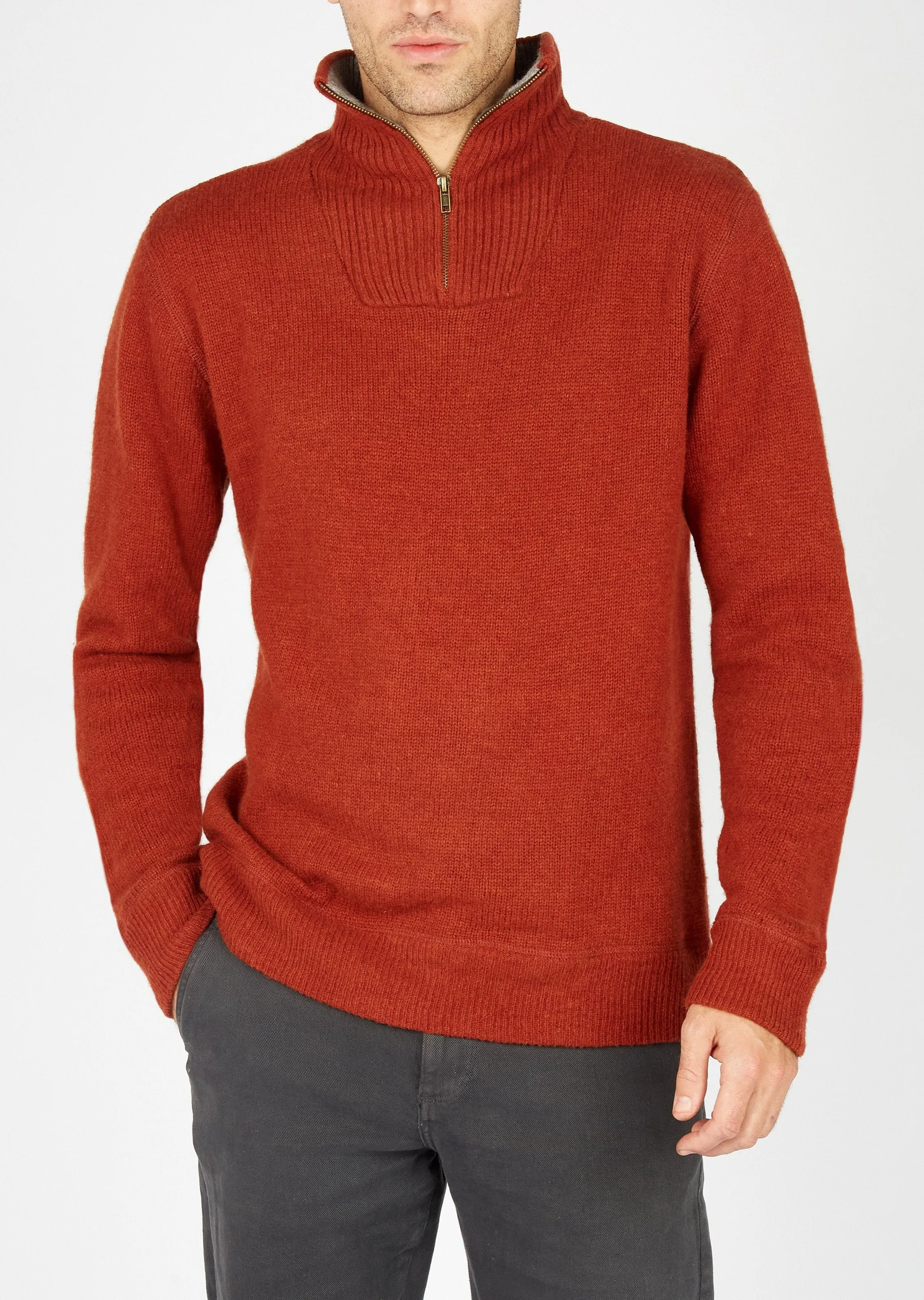 Mens Zip Sweater | Russet - Clearance