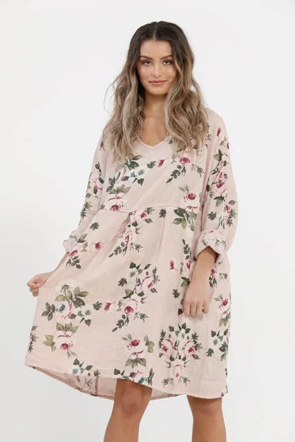 Mia linen dress. Dusty Pink