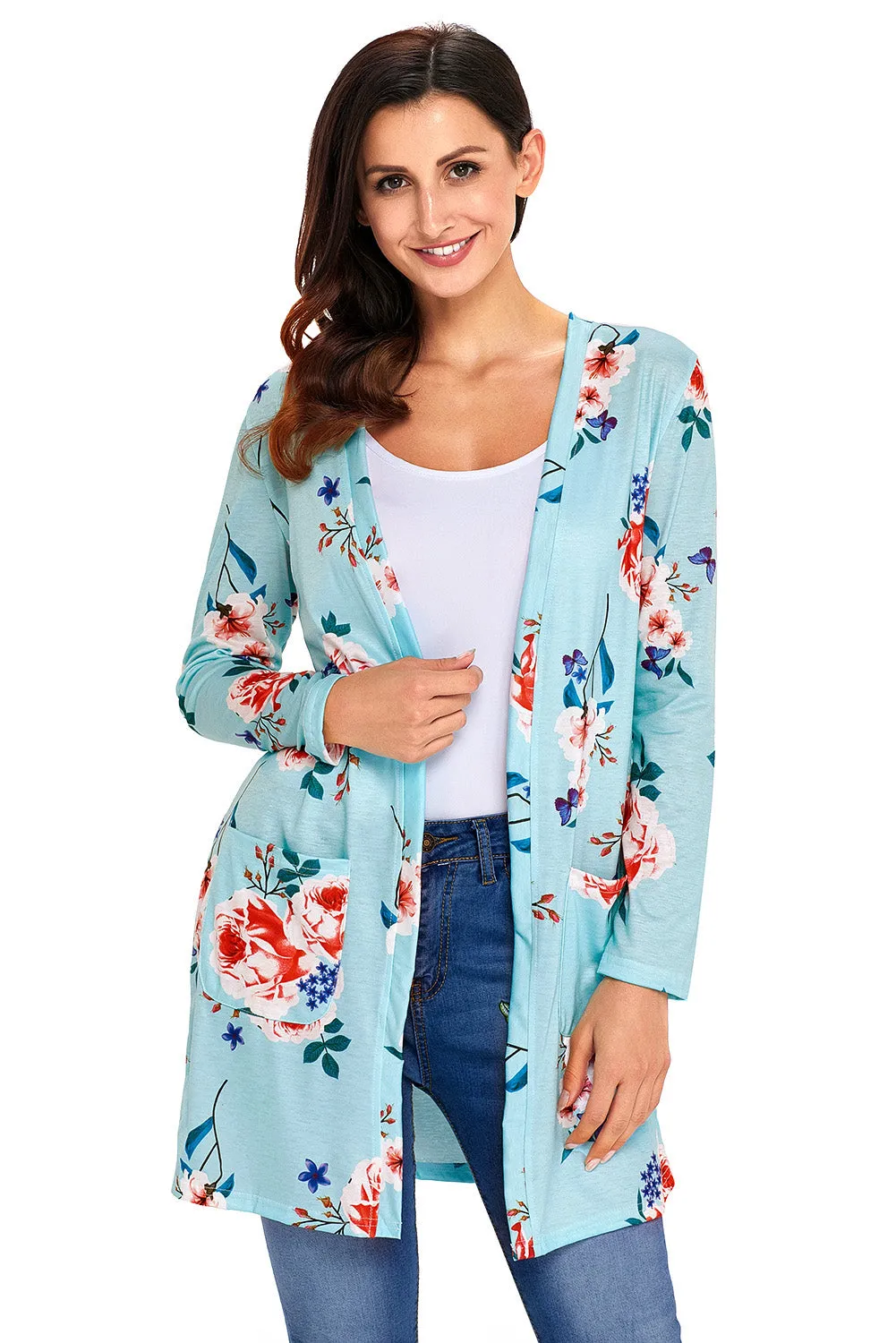 Mint Long Sleeve Floral Cardigan