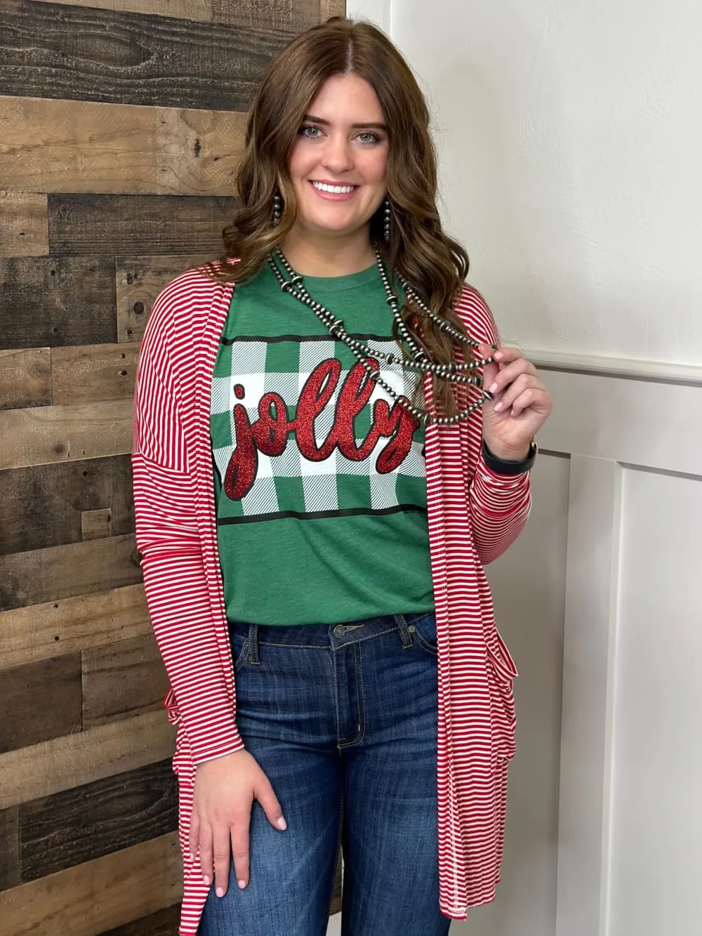 Natalie Red Striped Cardigan by Texas True Threadsa