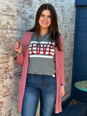 Natalie Red Striped Cardigan by Texas True Threadsa