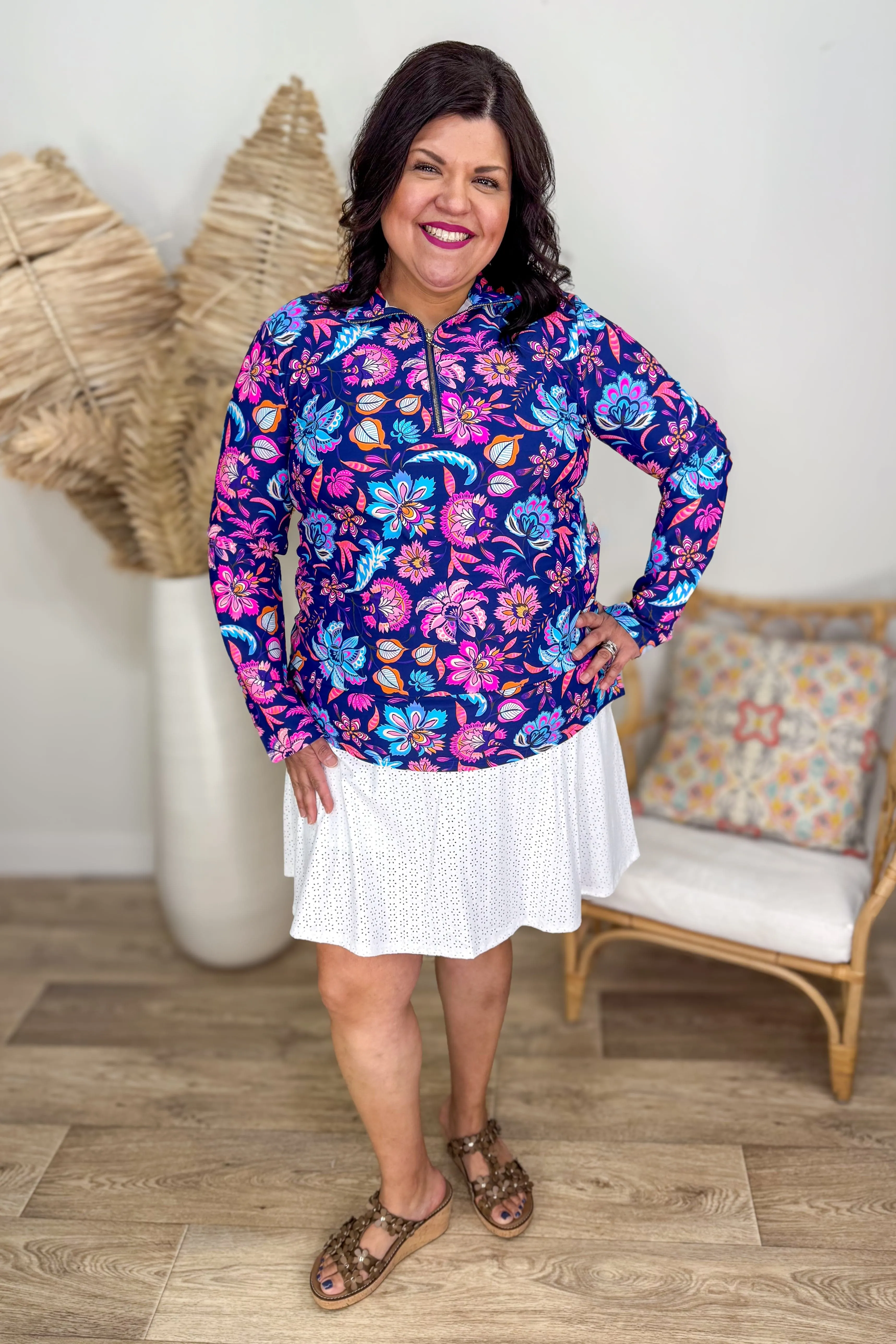 Navy Floral Dawn Half Zip Pullover