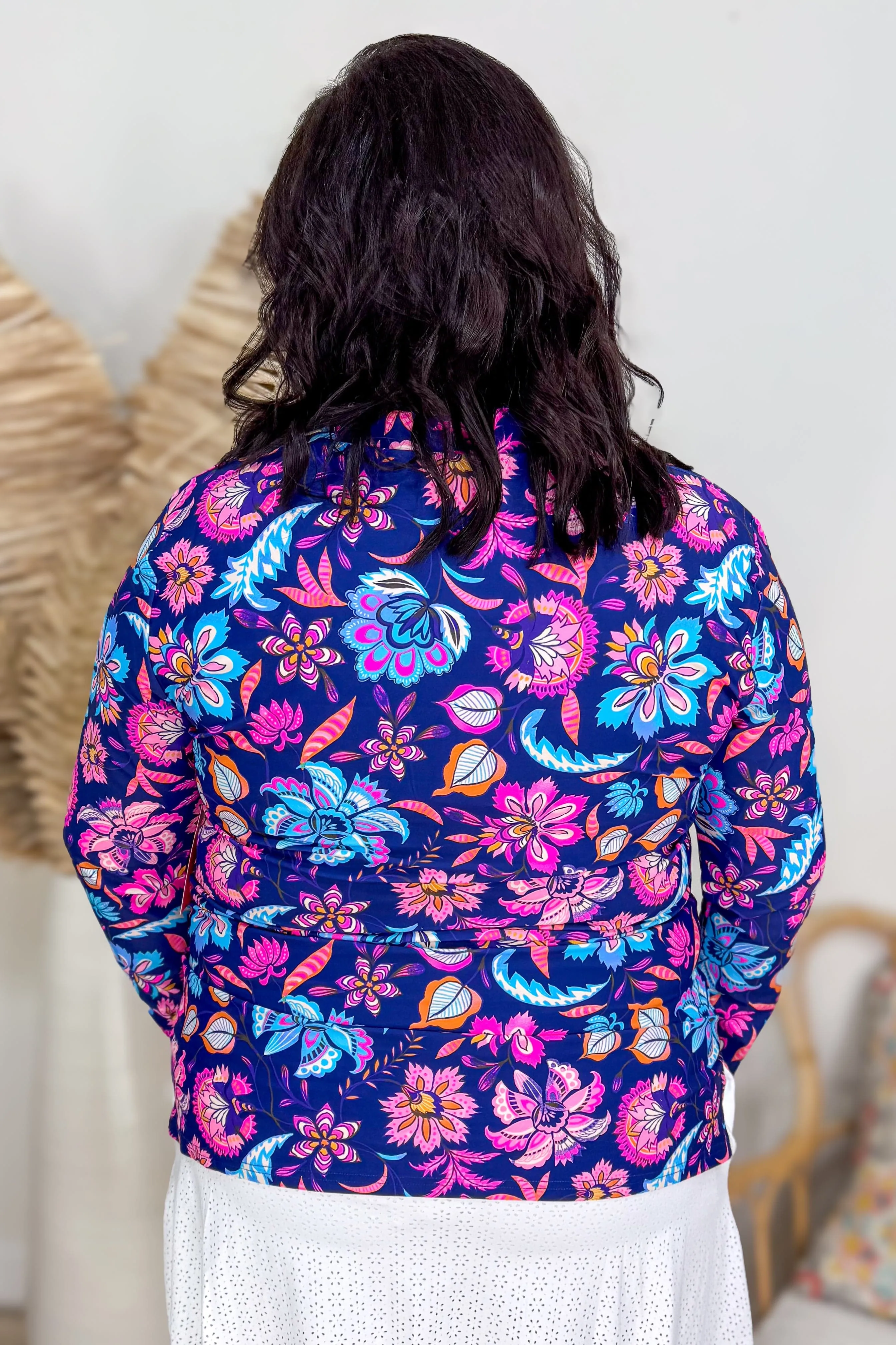 Navy Floral Dawn Half Zip Pullover