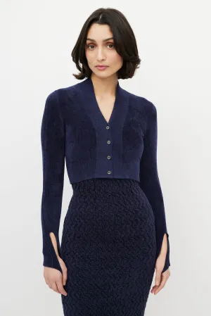 Navy Velours Cropped Cardigan