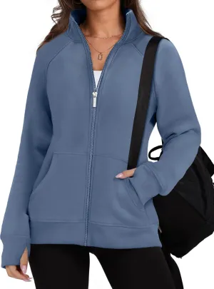 OFEEFAN Women's Full Zip Up Sweatshirt Oversized Fleece Jacket Trendy Hoodies Lightweight Coats with Pockets