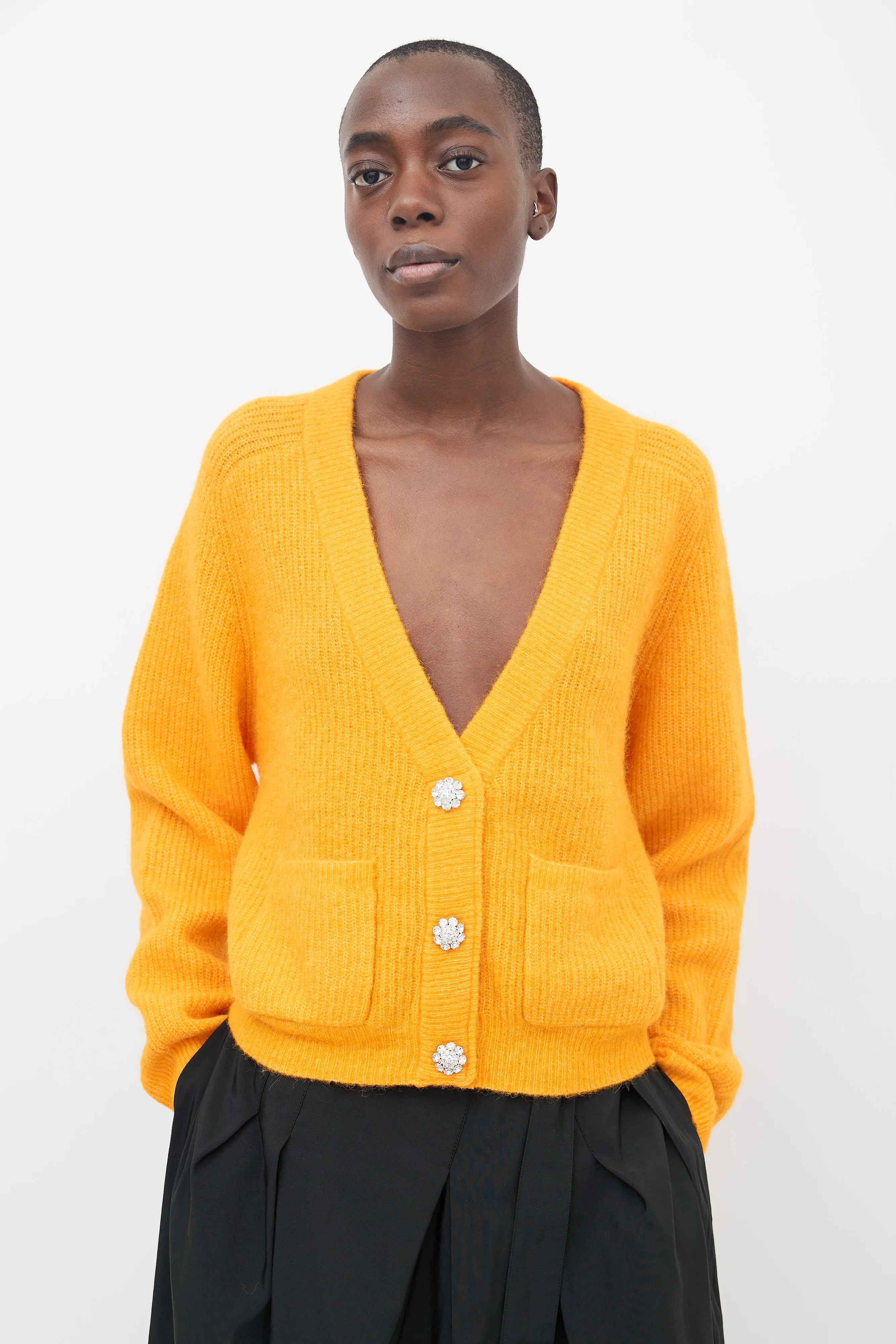 Orange Embellished Ribbed Cardigan