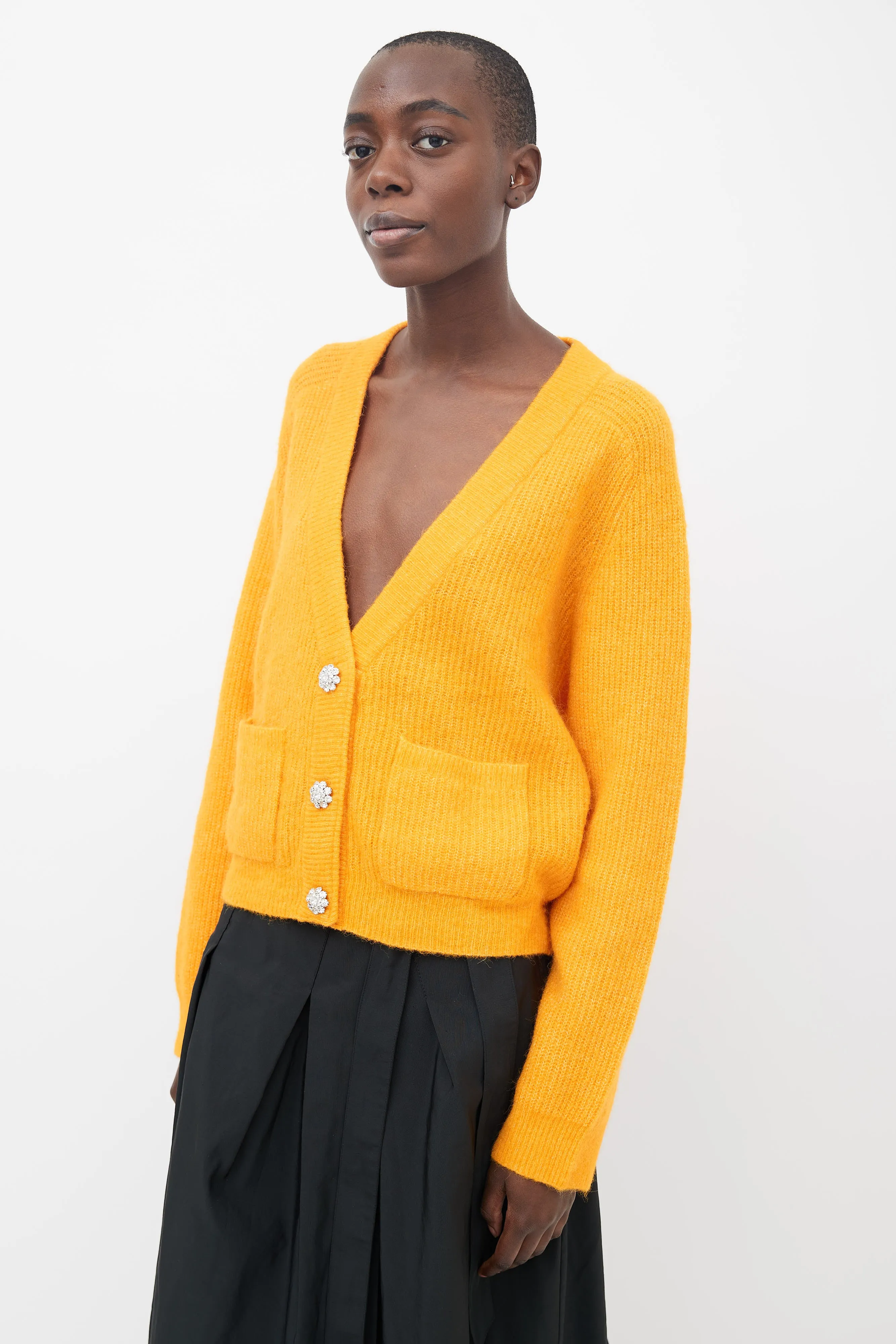 Orange Embellished Ribbed Cardigan