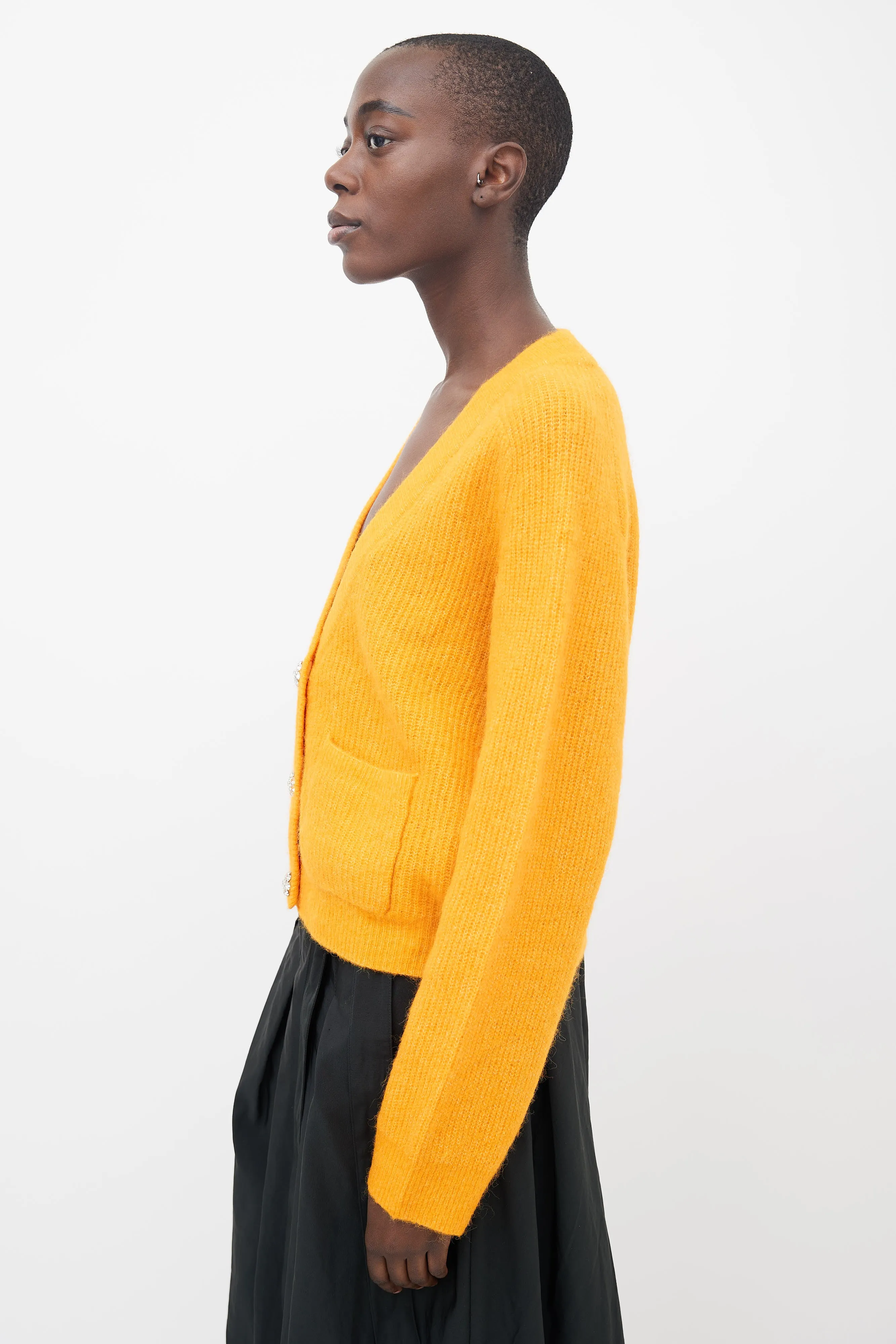 Orange Embellished Ribbed Cardigan