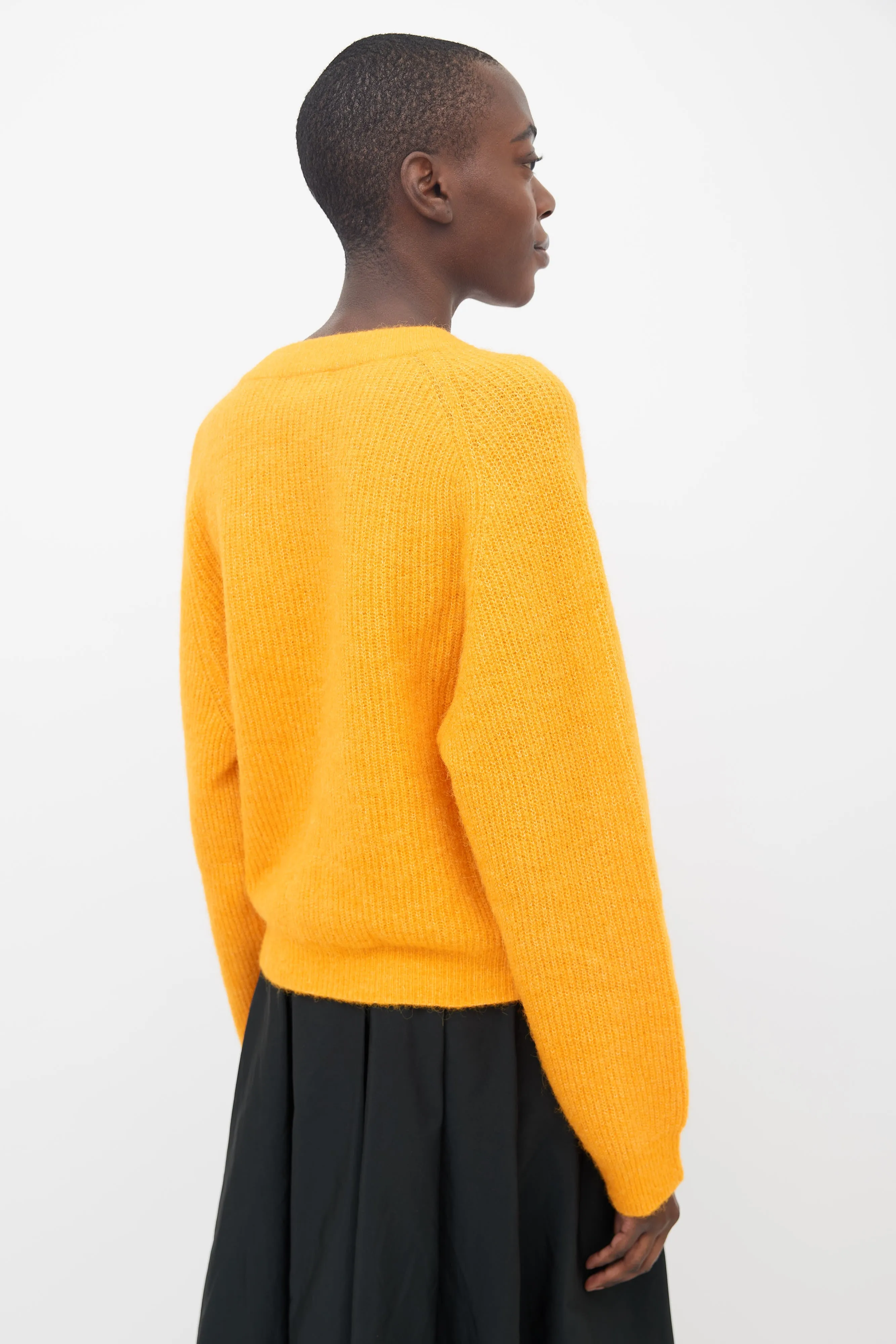 Orange Embellished Ribbed Cardigan