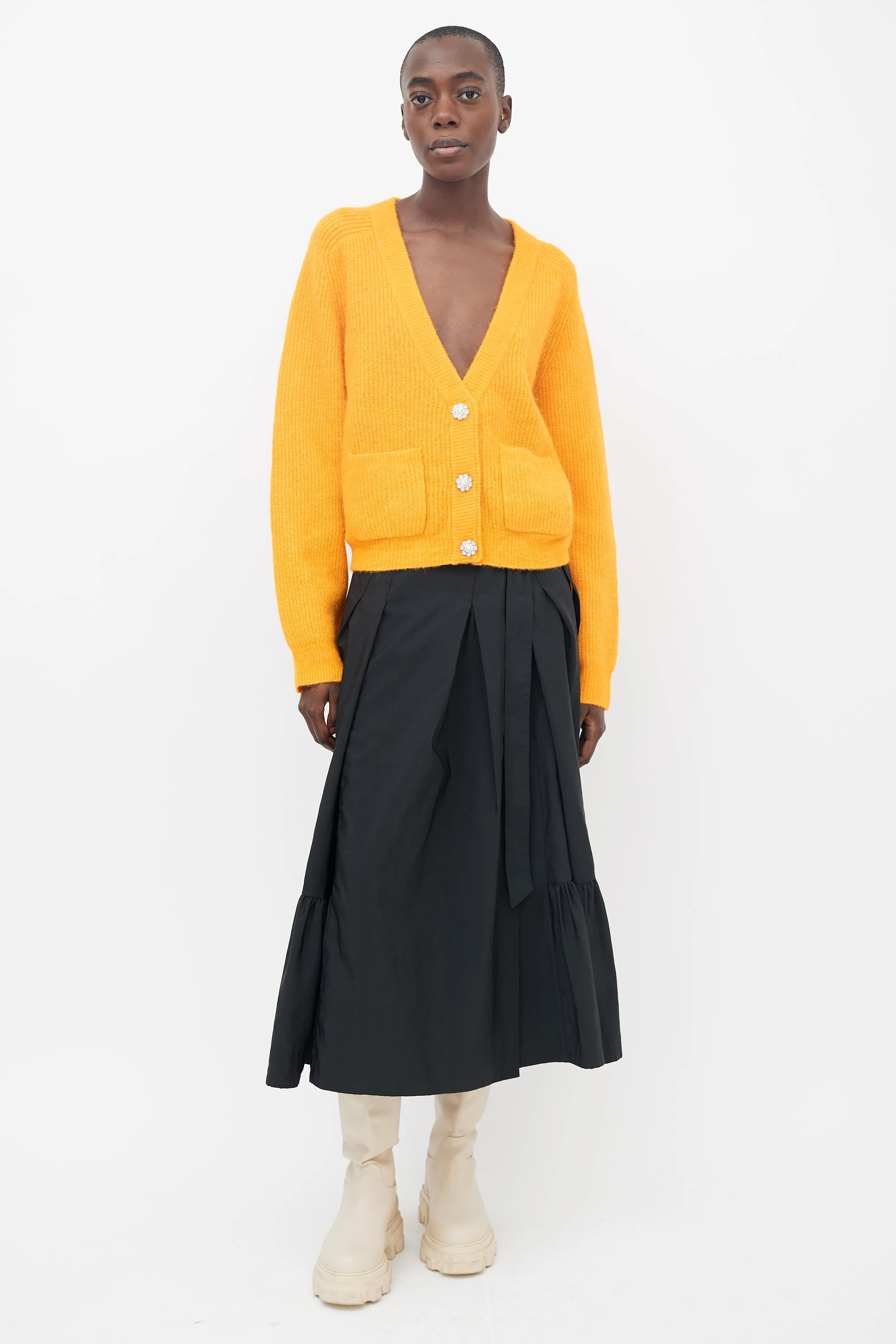 Orange Embellished Ribbed Cardigan