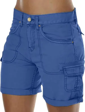 Outdoor Cargo Shorts Women Knee Length High Waisted Hiking Shorts with Pockets Casual Summer Trendy Denim Outfits