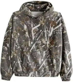 Oversize Camo Maple Leaf Branch Hoodies for Men Women Y2K Baggy Fleece Hooded Sweatshirt Pullover with Pocket
