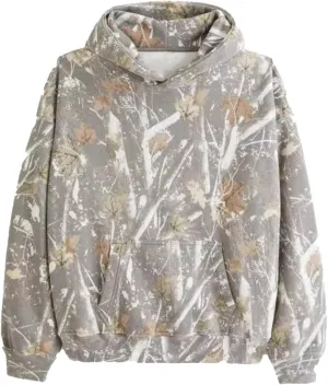 Oversize Camo Maple Leaf Branch Hoodies for Men Women Y2K Baggy Fleece Hooded Sweatshirt Pullover with Pocket