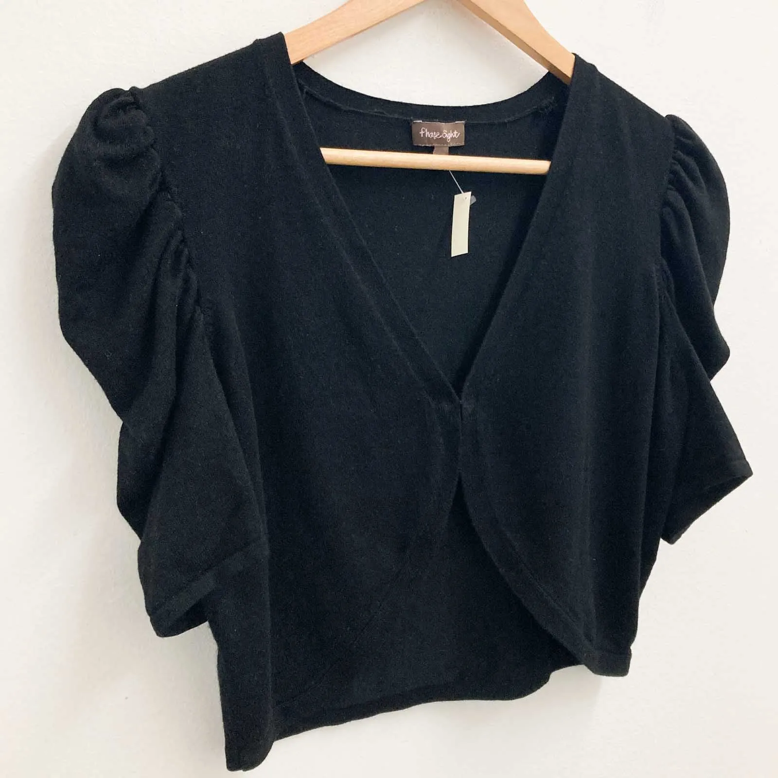Phase Eight Cardigan Size 10 Black Cropped Short Sleeve Fine Knit