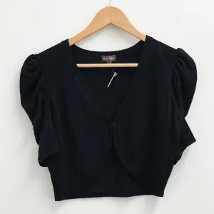 Phase Eight Cardigan Size 10 Black Cropped Short Sleeve Fine Knit