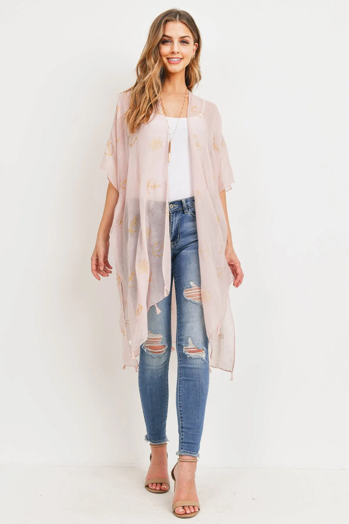 Pink Lightweight Anchor & Leaf Beach Cover Ups
