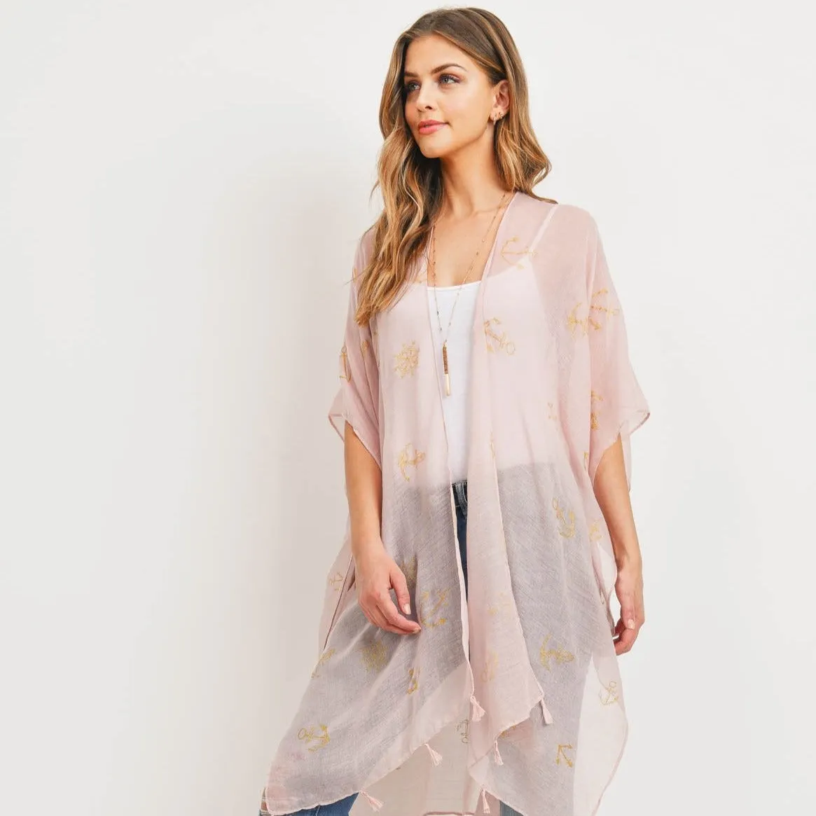 Pink Lightweight Anchor & Leaf Beach Cover Ups