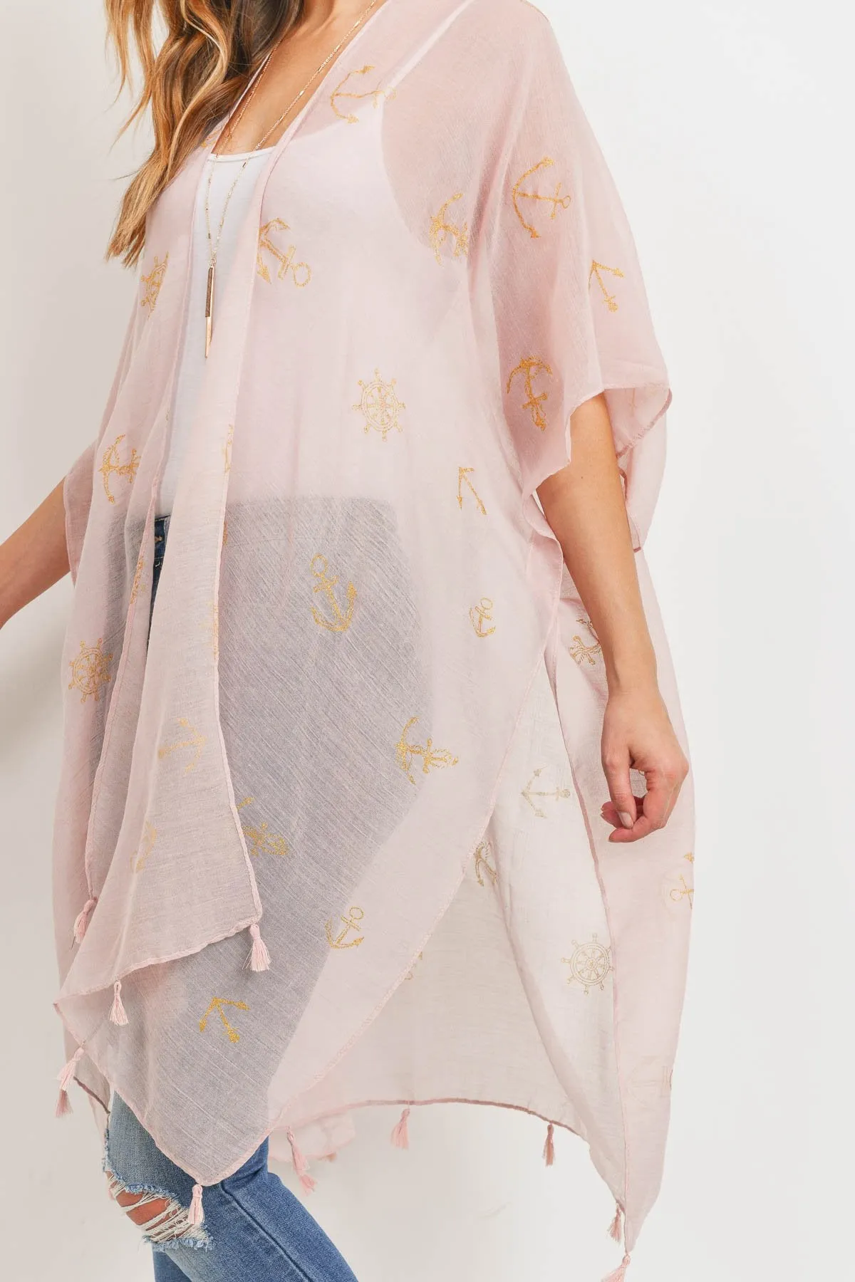 Pink Lightweight Anchor & Leaf Beach Cover Ups