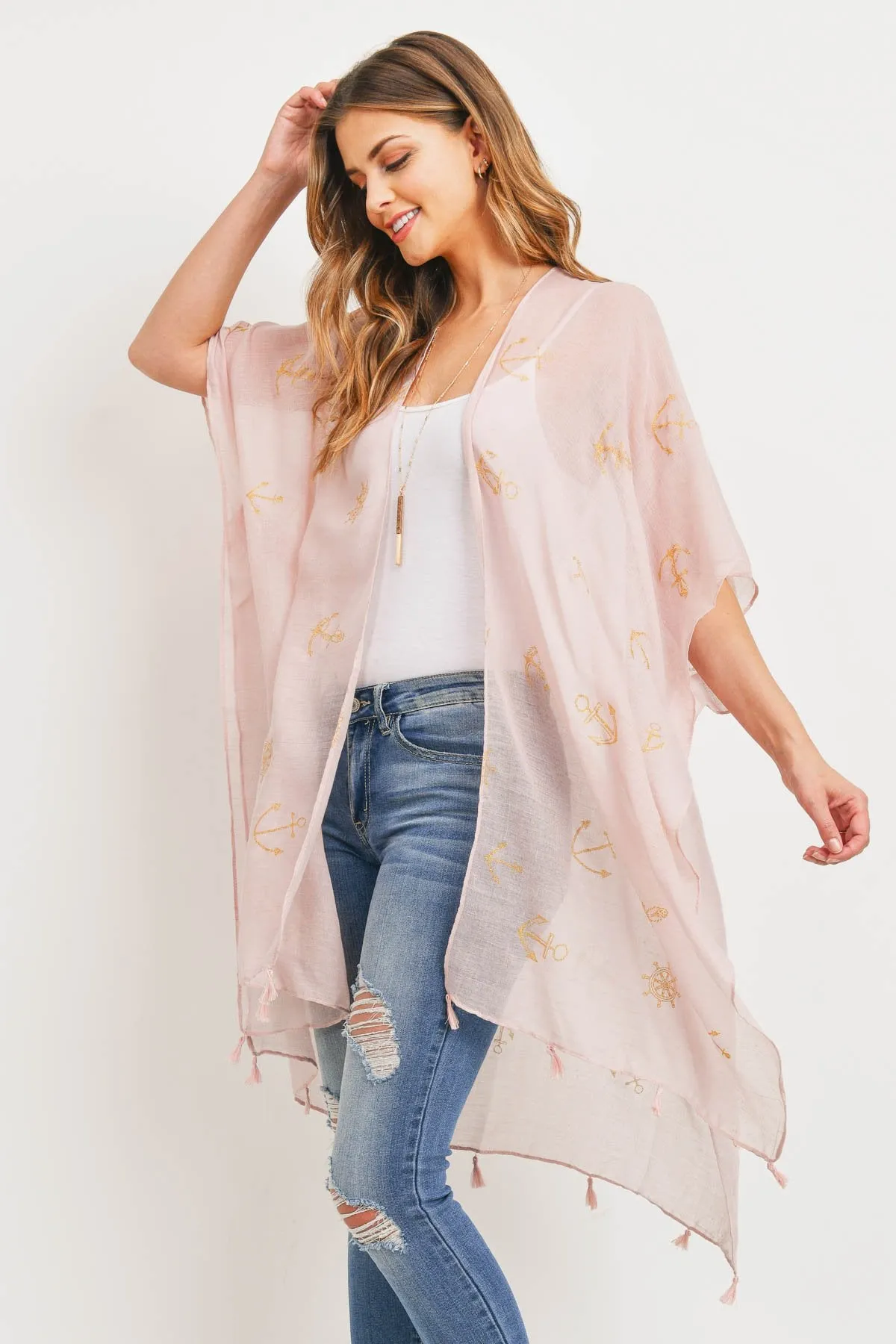 Pink Lightweight Anchor & Leaf Beach Cover Ups