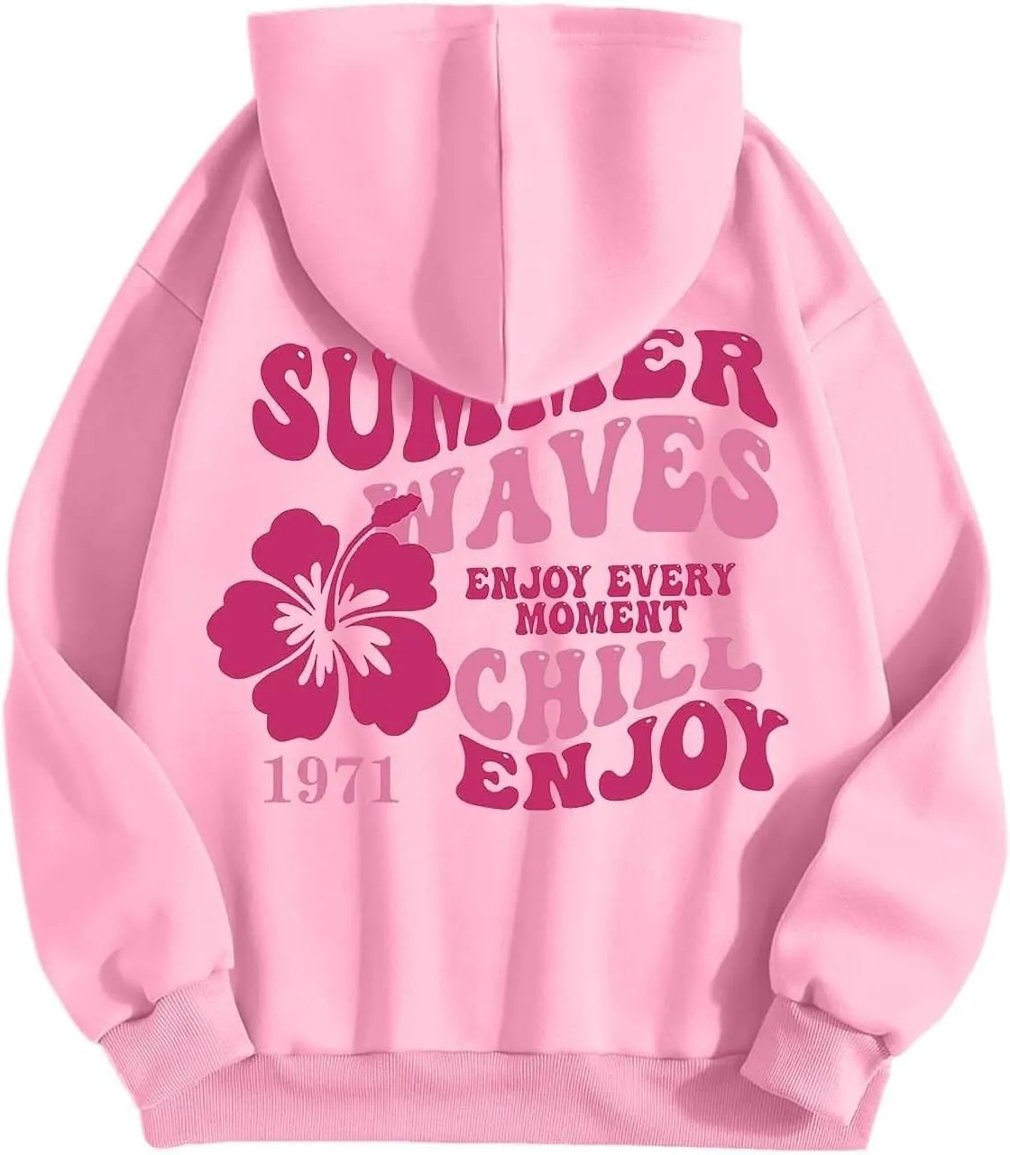 Pink Palm Puff Hoodie Real Women Oversized Sweatshirts Pullover Hoodies Fleece Sweaters Long Sleeve With Pockets