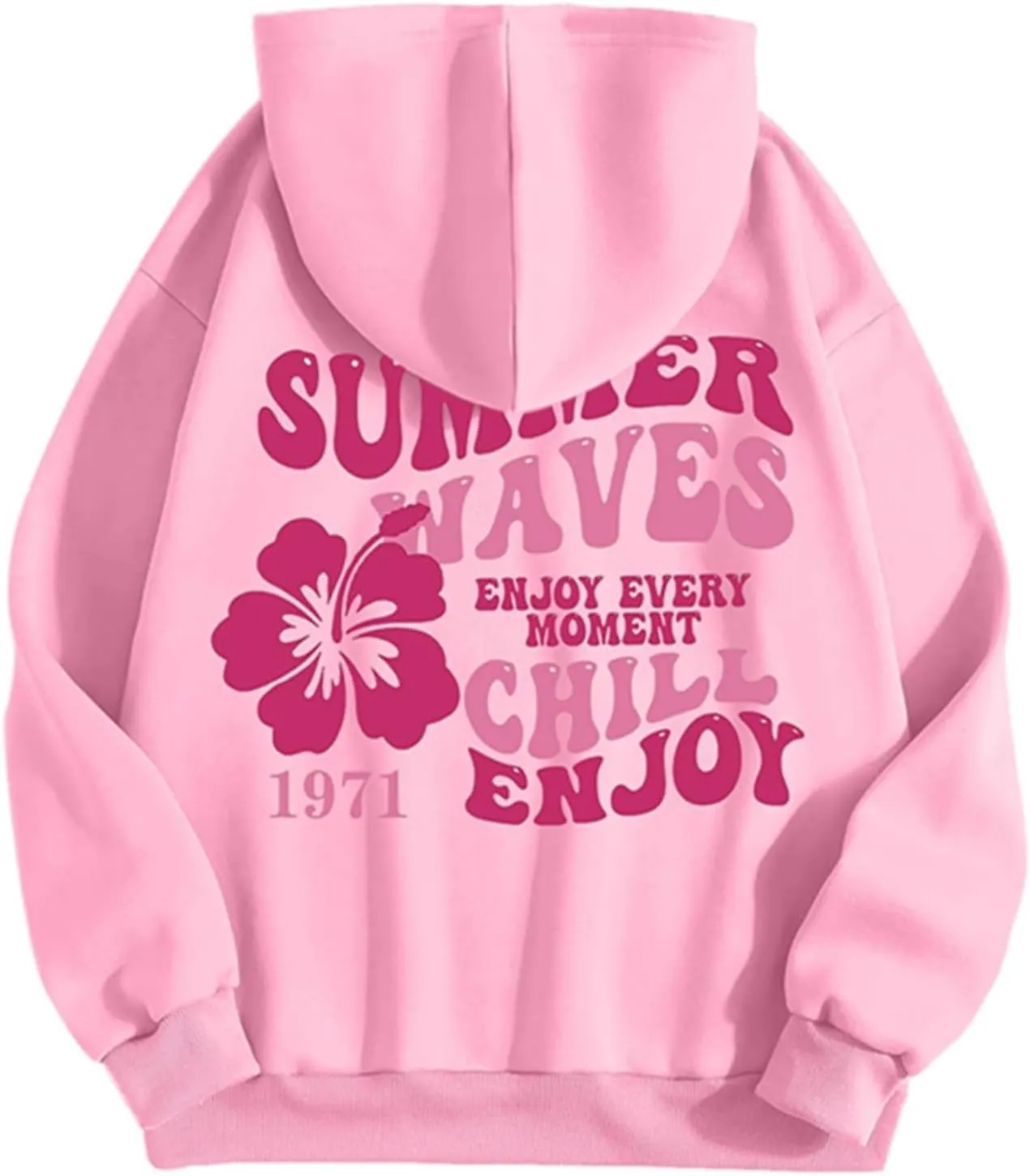 Pink Palm Puff Hoodie Real Women Oversized Sweatshirts Pullover Hoodies Fleece Sweaters Long Sleeve With Pockets