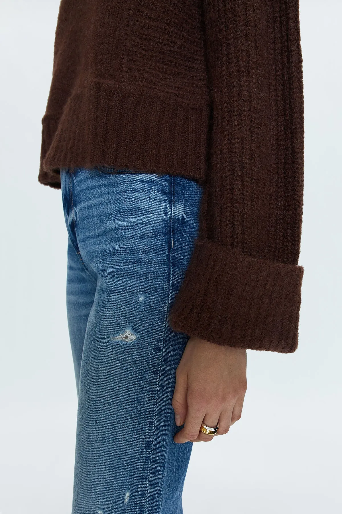 PIS Joy Boxy Cropped Sweater in Dark Roast
