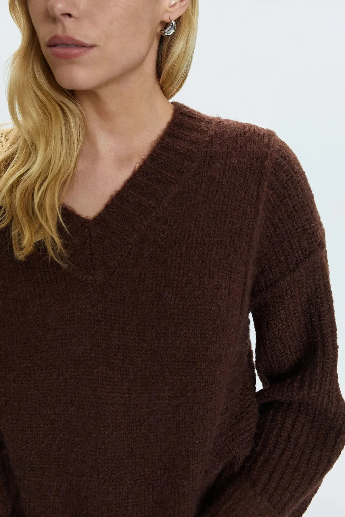 PIS Joy Boxy Cropped Sweater in Dark Roast