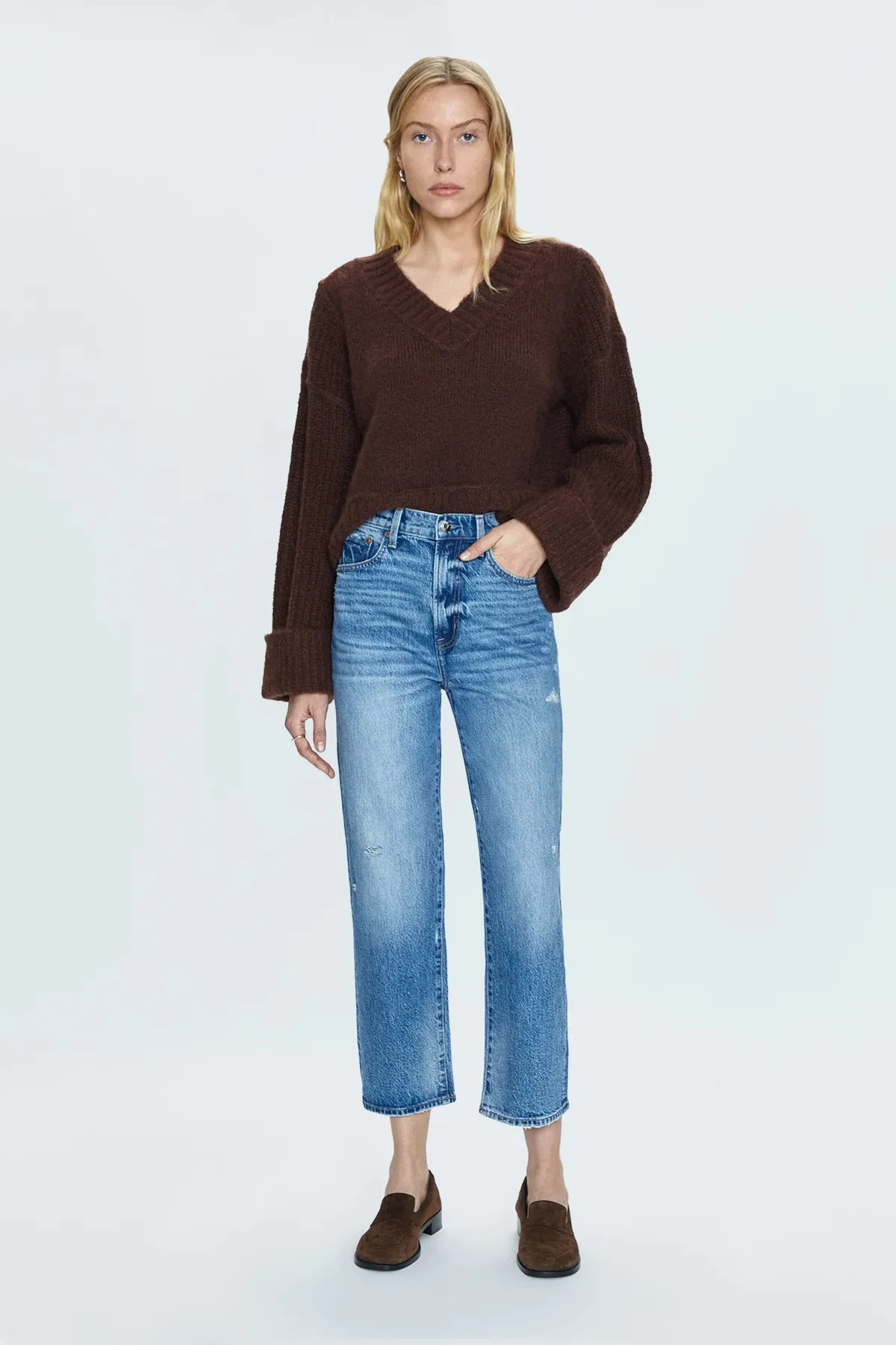 PIS Joy Boxy Cropped Sweater in Dark Roast