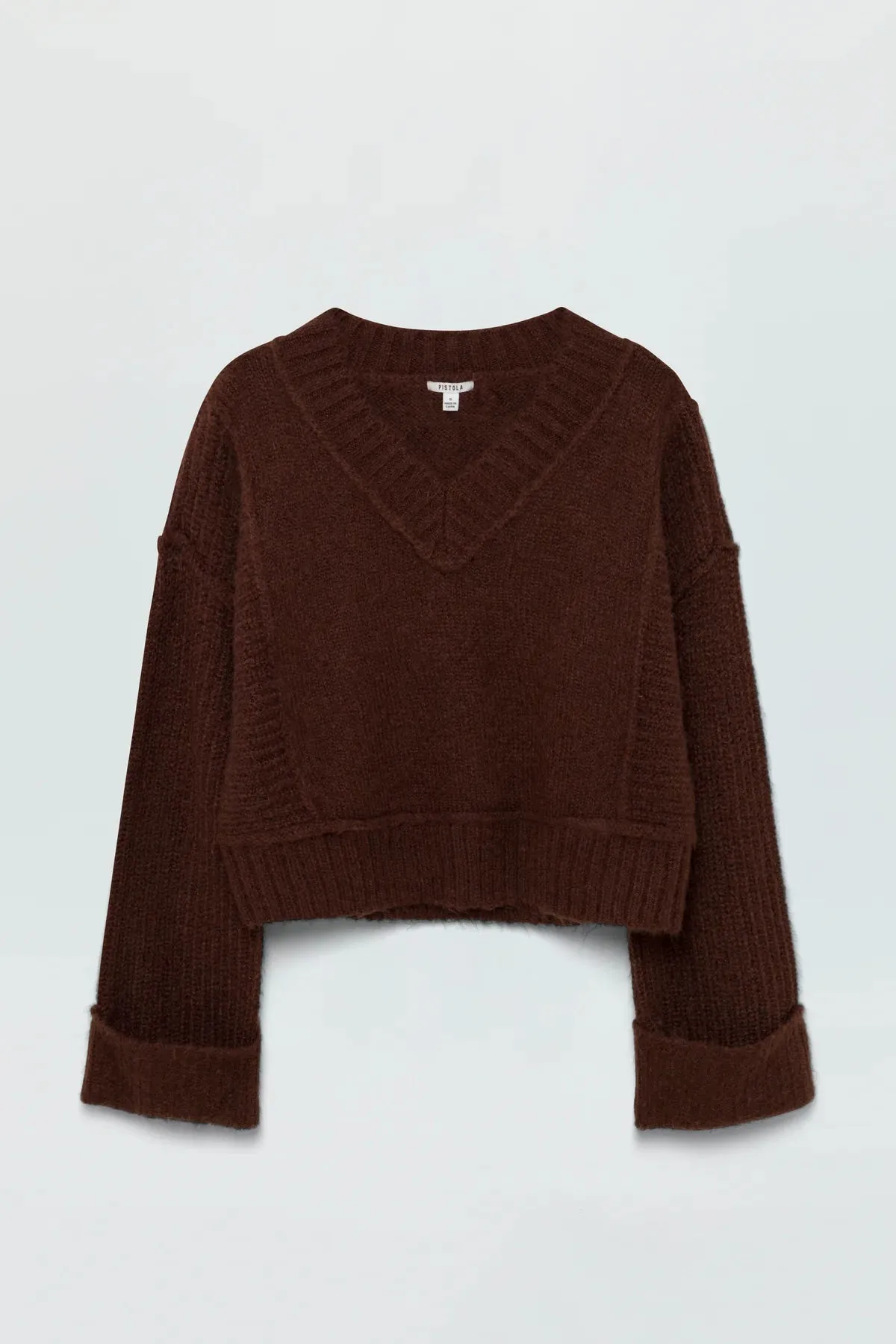 PIS Joy Boxy Cropped Sweater in Dark Roast