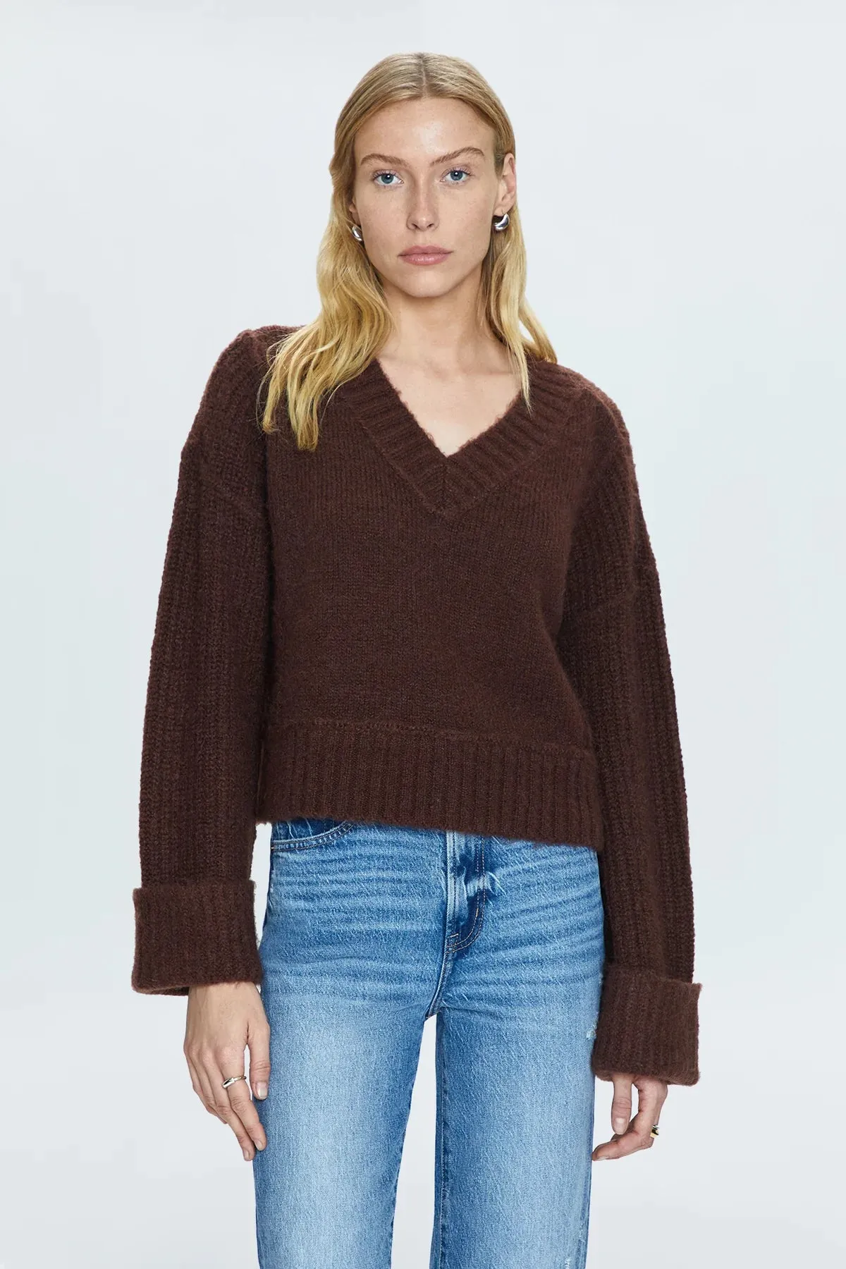 PIS Joy Boxy Cropped Sweater in Dark Roast