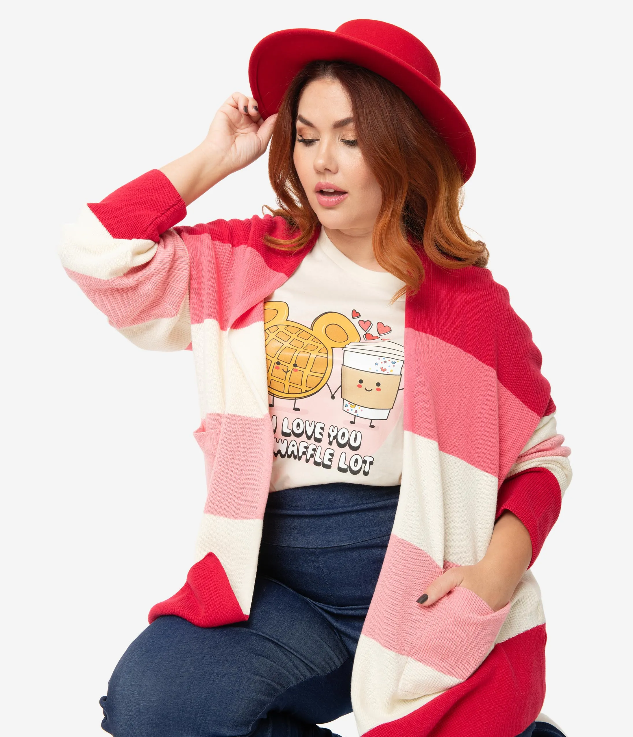 Plus Size Red & Pink Striped Love Is In The Air Open Cardigan