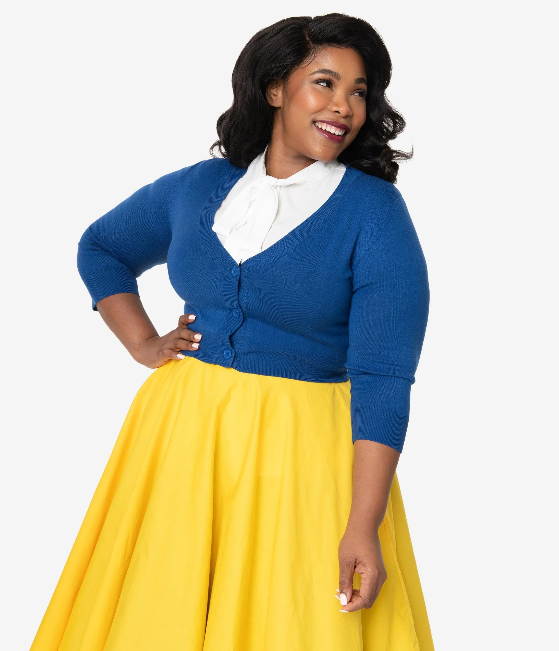Plus Size Royal Blue Button Up Crop Cardigan
