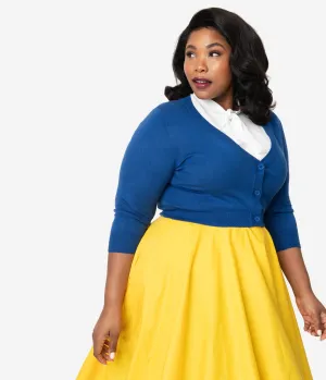 Plus Size Royal Blue Button Up Crop Cardigan