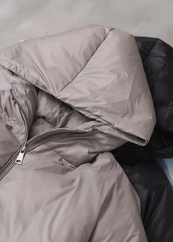 plus size snow jackets gray hooded pockets goose Down coat