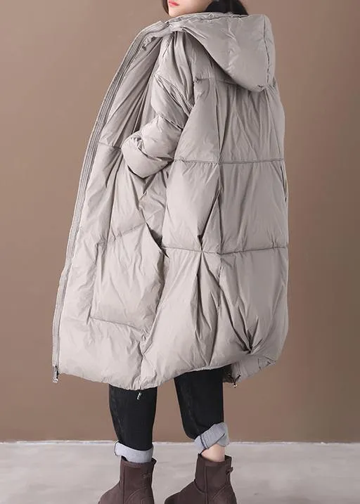 plus size snow jackets gray hooded pockets goose Down coat