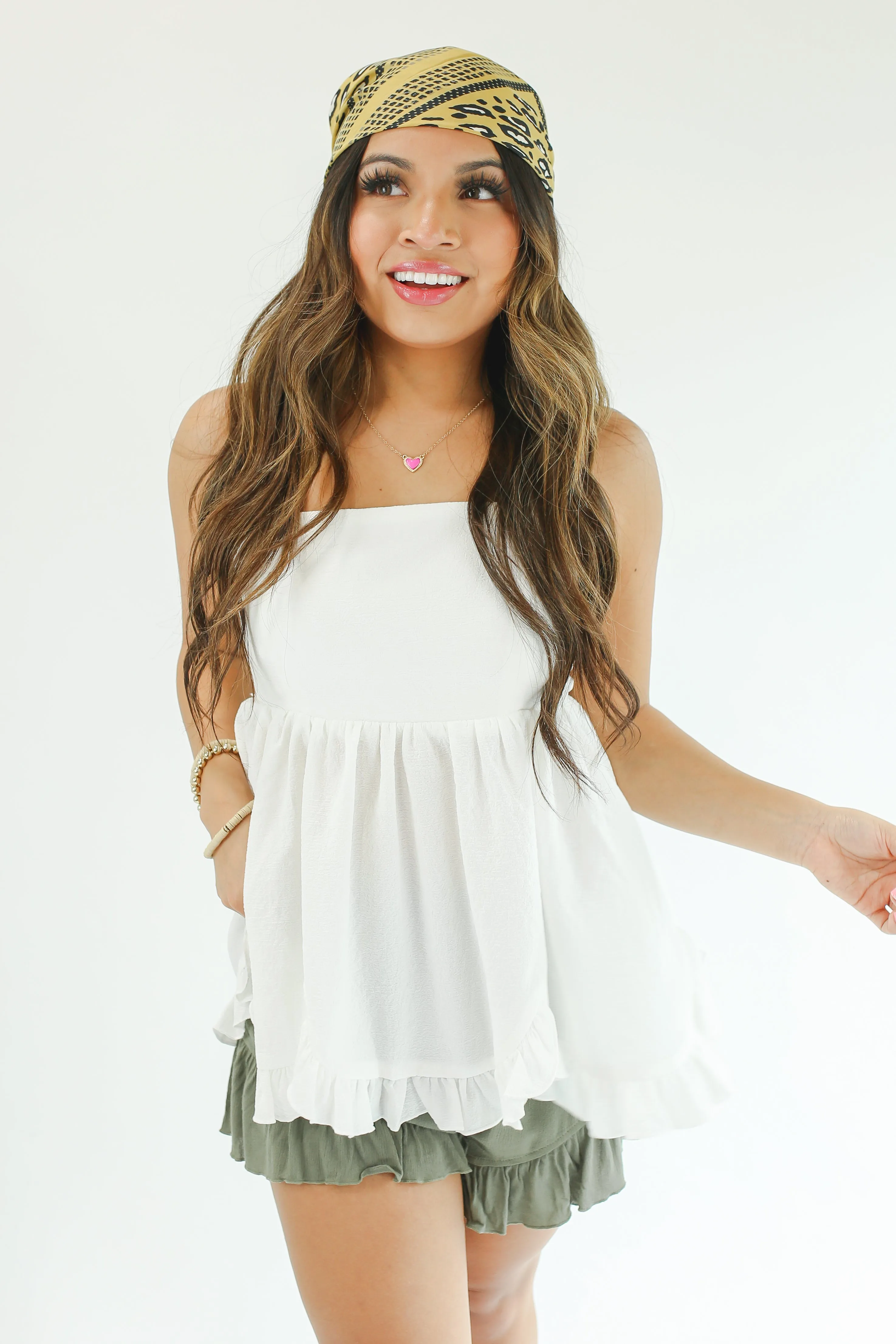 Precious Ruffle Tank In White