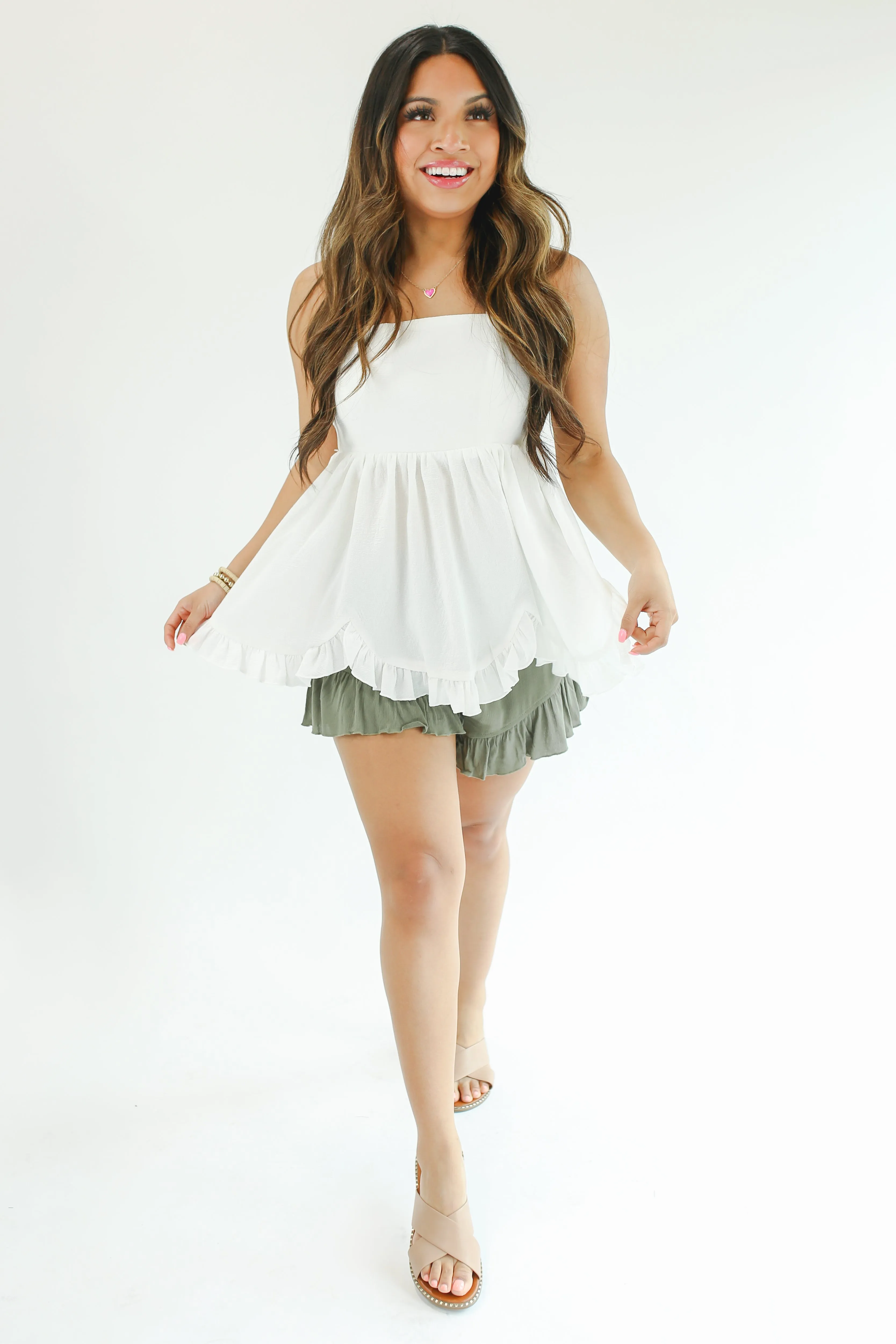 Precious Ruffle Tank In White