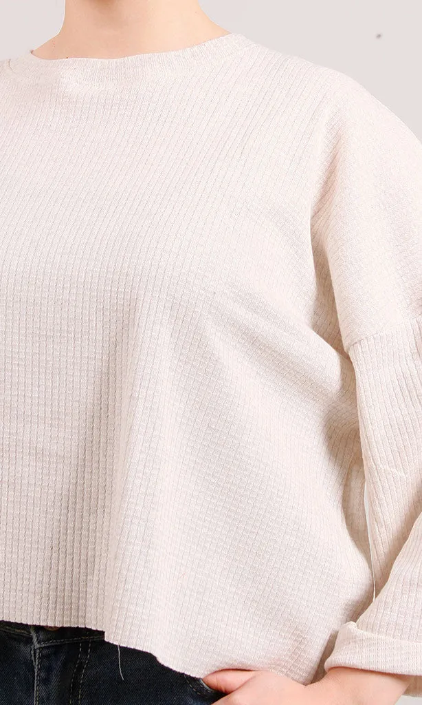 R205487-R205487 - Waffle Textured Cropped Top - Off White