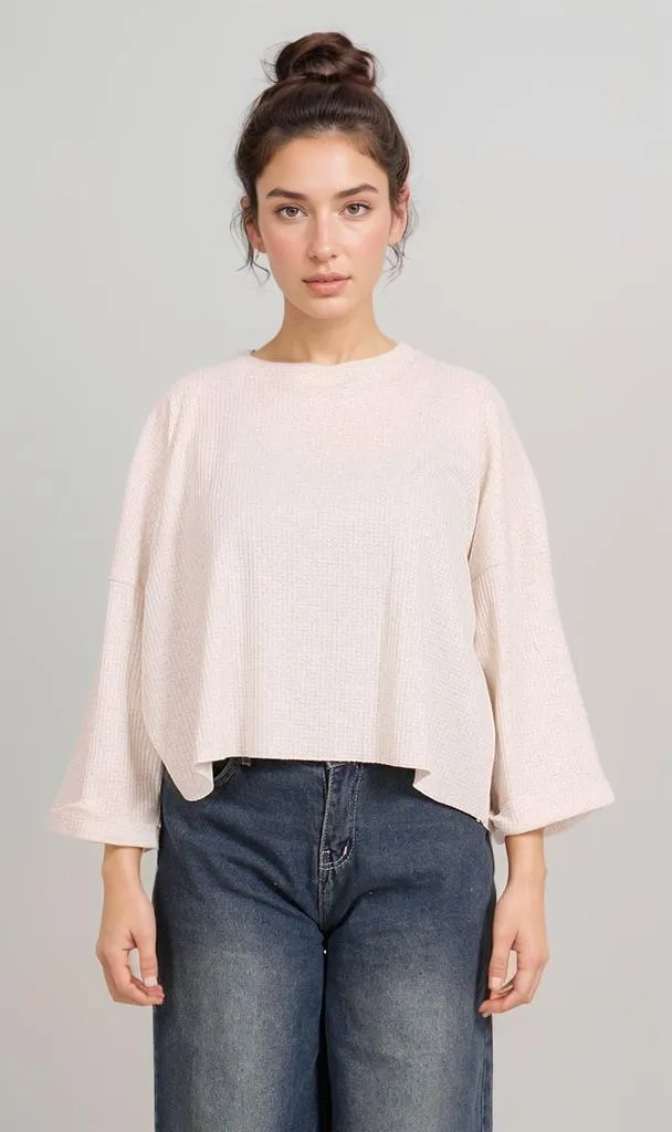 R205487-R205487 - Waffle Textured Cropped Top - Off White