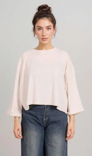 R205487-R205487 - Waffle Textured Cropped Top - Off White