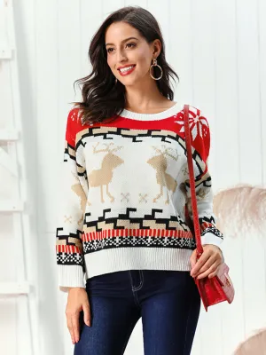 Reindeer Round Neck Sweater Christmas Sweater Womens Fashion Holiday Clothing Ugly Christmas Sweater Unisex Sweatshirt KESLEY