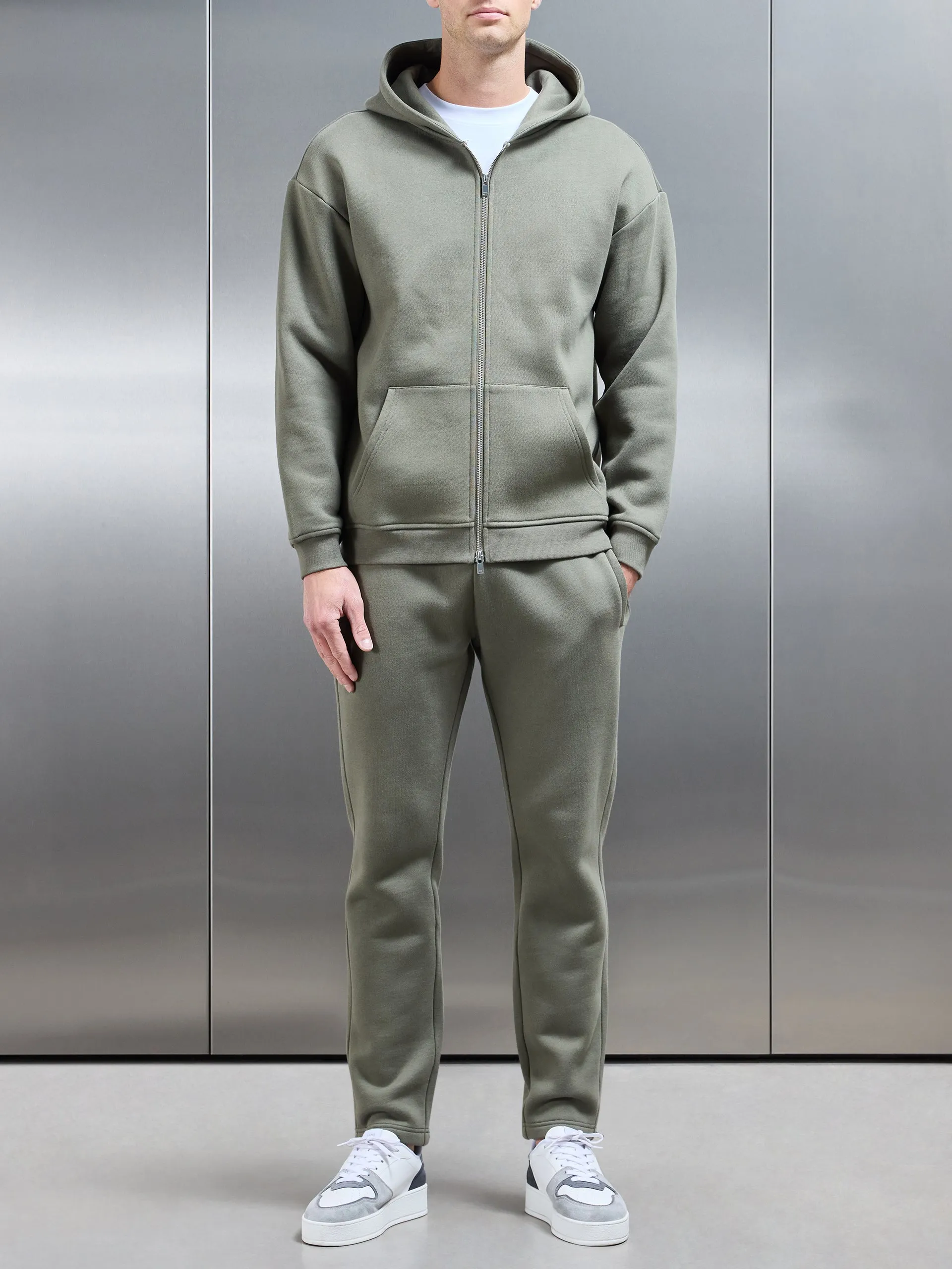 Relaxed Zip Through Hoodie in Olive