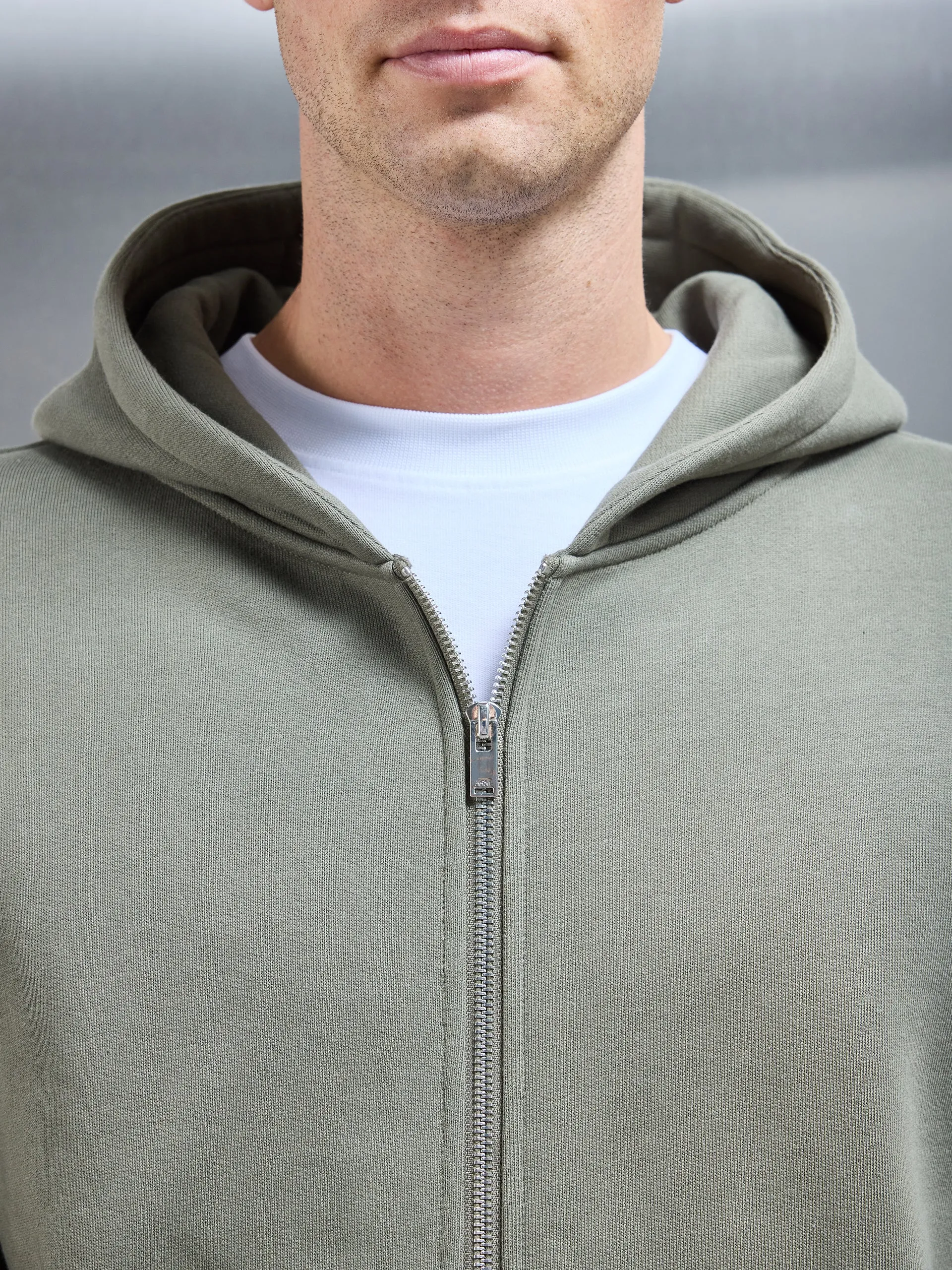 Relaxed Zip Through Hoodie in Olive
