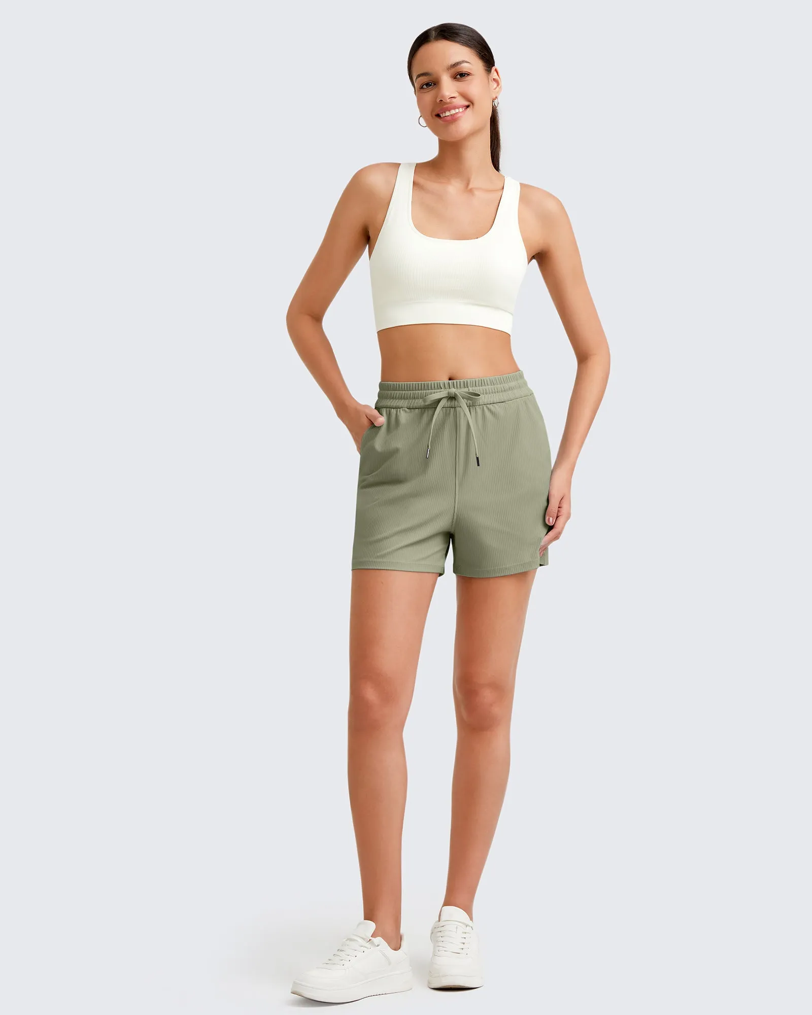 Ribbed Mid-Rise Drawstring Shorts