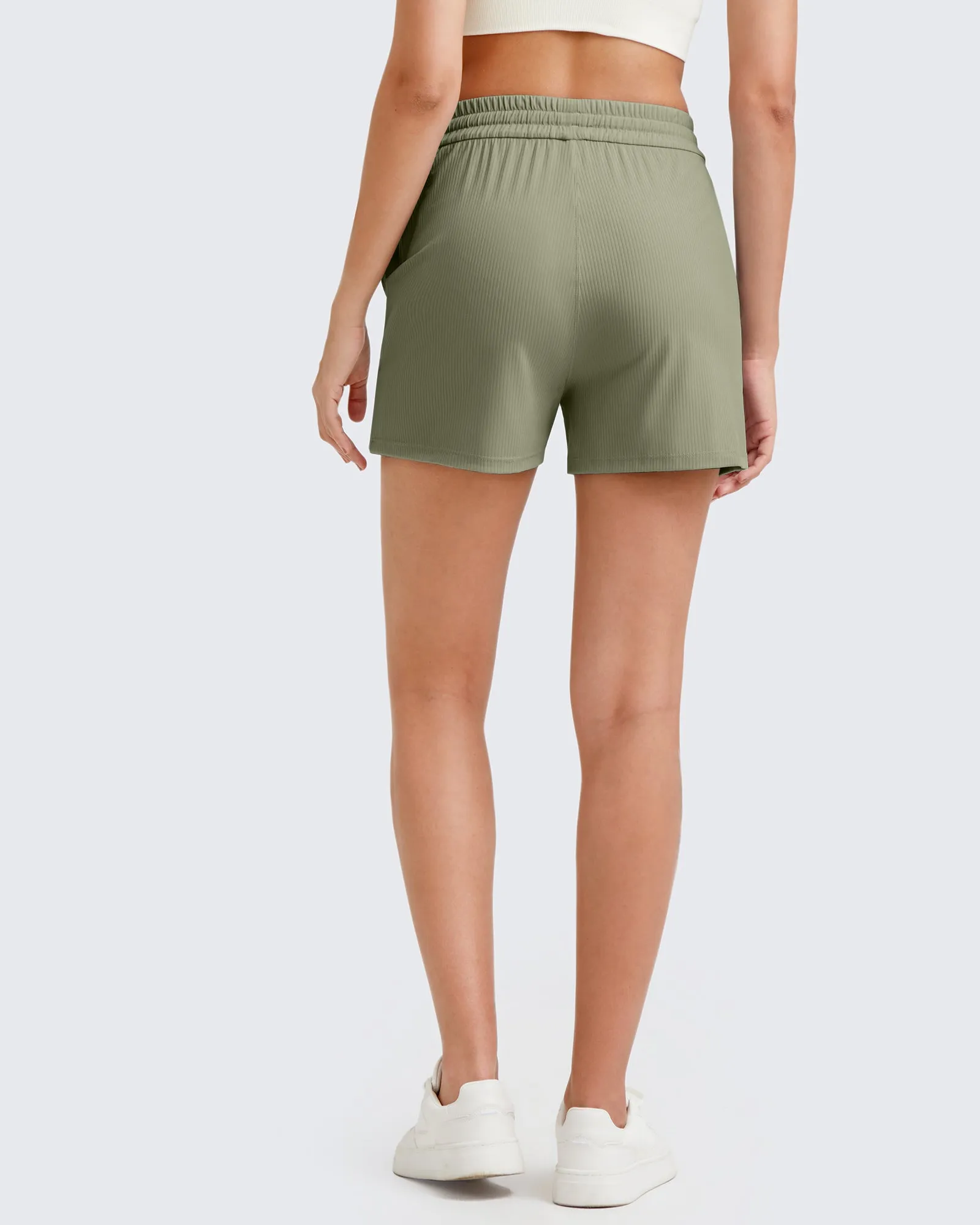 Ribbed Mid-Rise Drawstring Shorts