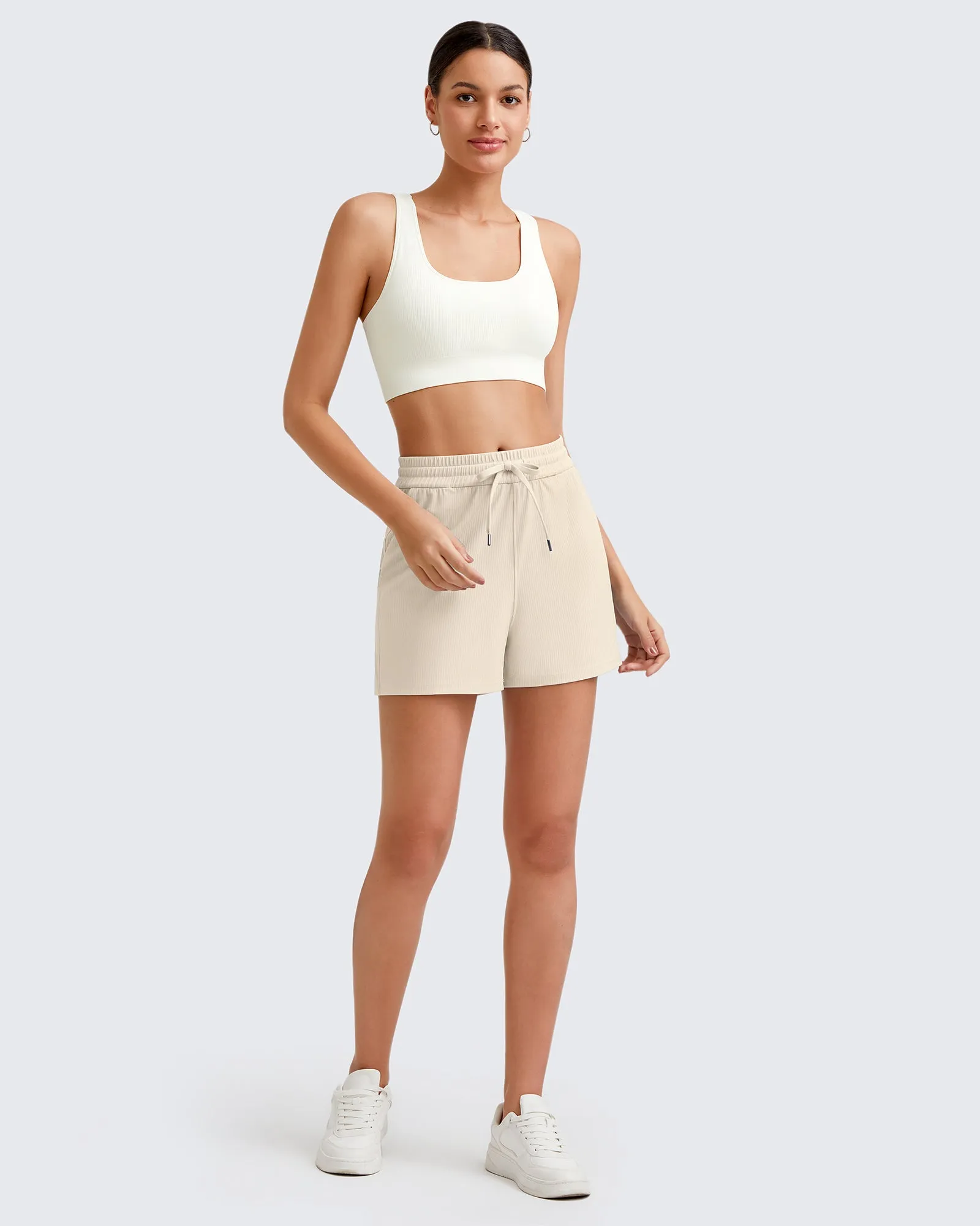 Ribbed Mid-Rise Drawstring Shorts