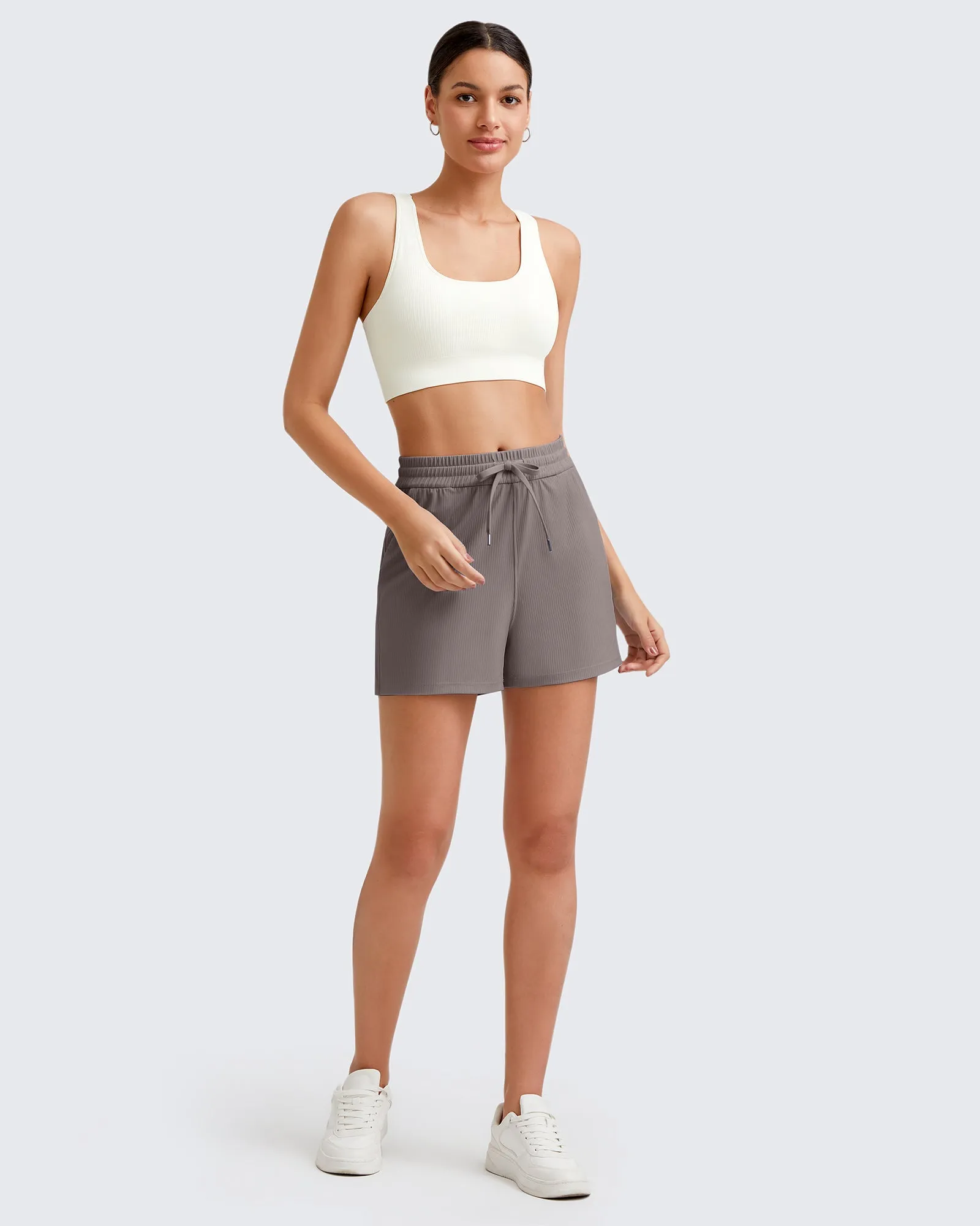 Ribbed Mid-Rise Drawstring Shorts