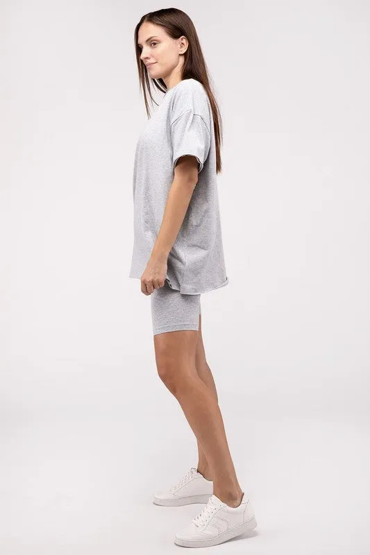 Round Neck Top & Biker Shorts Set