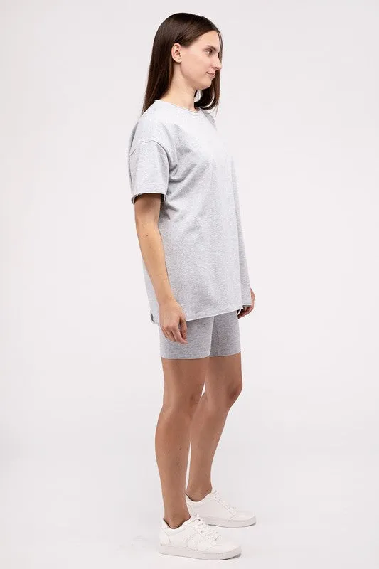 Round Neck Top & Biker Shorts Set